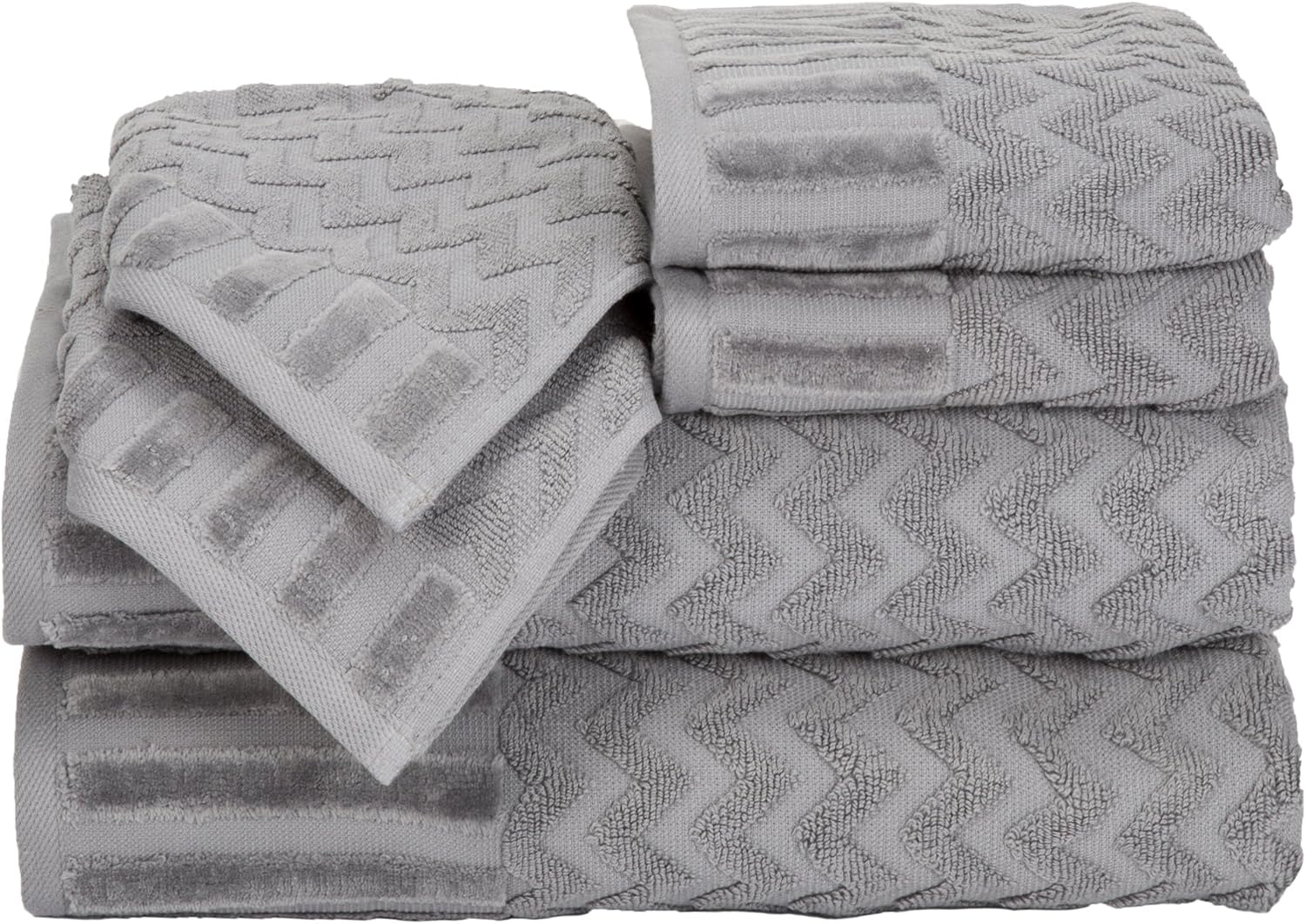 Lavish Home Juego de 6 toallas de baño de felpa de algodón de lujo, diseño de cheurón esculpido de felpa para spa, toallas decorativas de lujo para