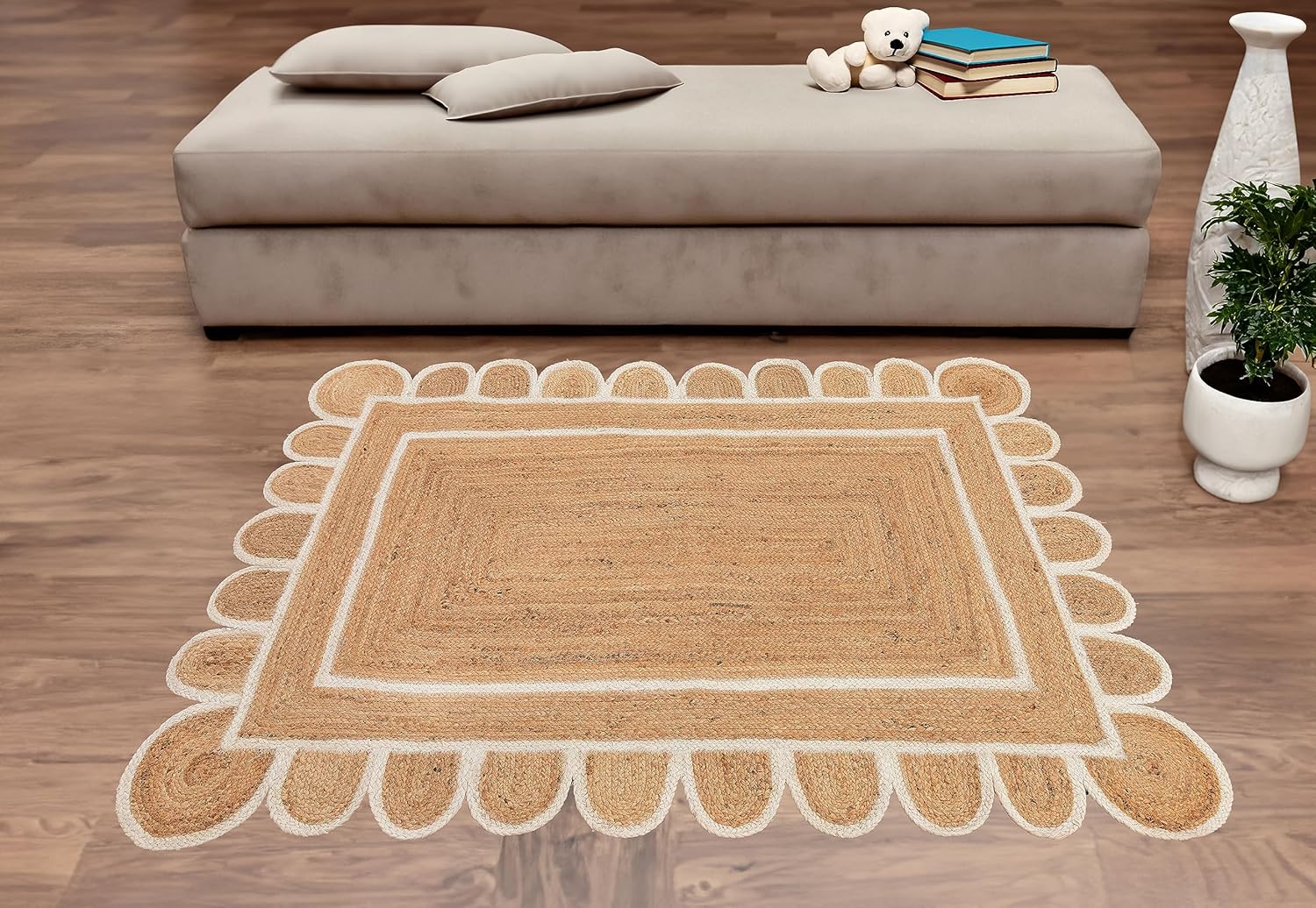 Alfombra de yute festoneado de 5 x 7 pulgadas, alfombra de baño bohemia natural de 2 x 3 pulgadas, alfombra de pasillo de yute para cocina, 2.6 x 6