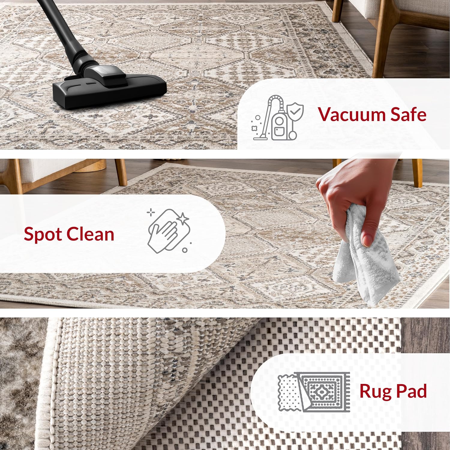 nuLOOM Becca – Alfombra tradicional con diseño de azulejos, de 3 x 5 pies, color beige