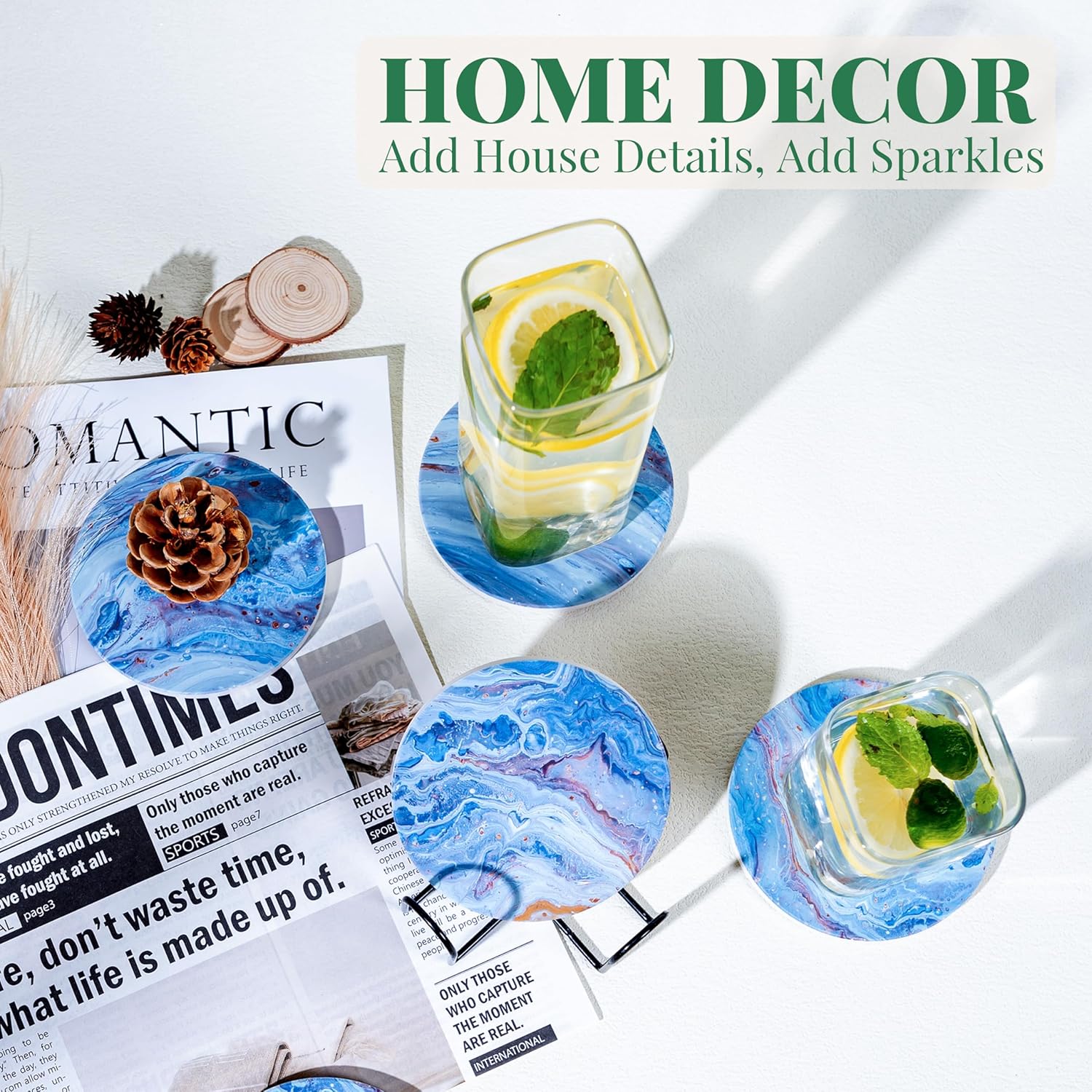 Posavasos para bebidas con base de corcho, posavasos absorbentes de piedra cerámica para sostener tazas, tazas o vasos, decoración del hogar estilo