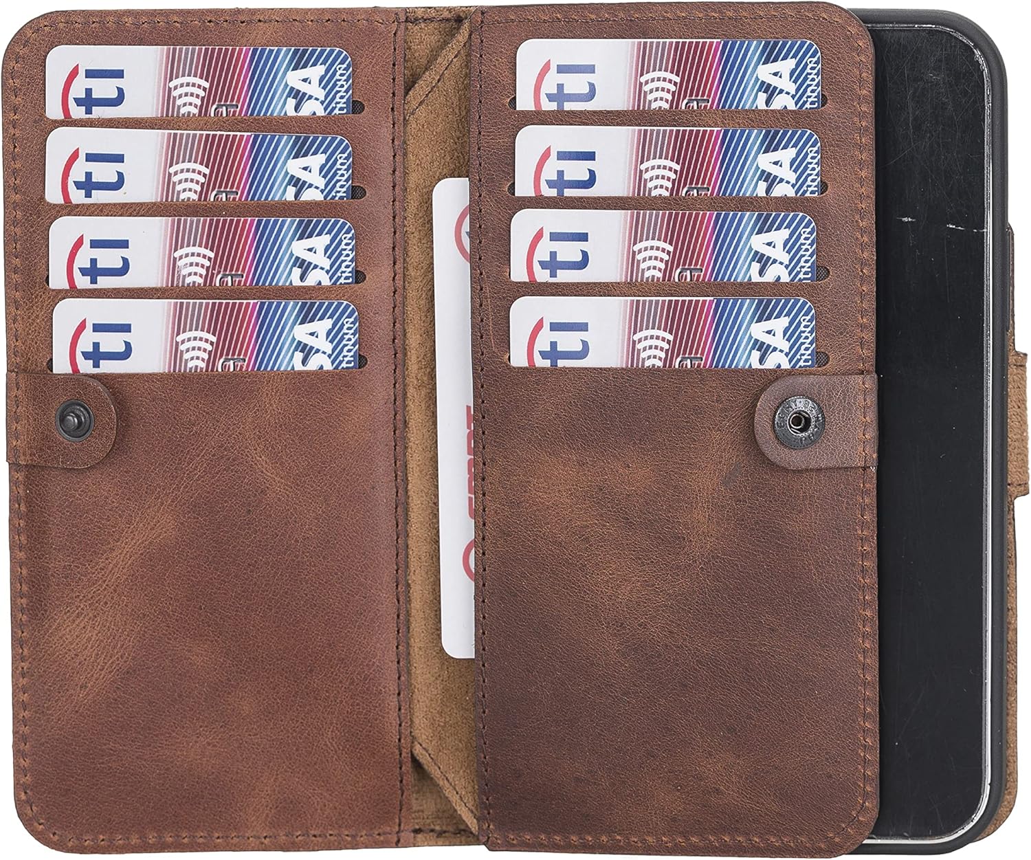 Funda de piel auténtica de alta calidad hecha a mano para iPhone 12 Pro de 6.1 pulgadas, tarjetero doble folio, funda magnética desmontable, soporte