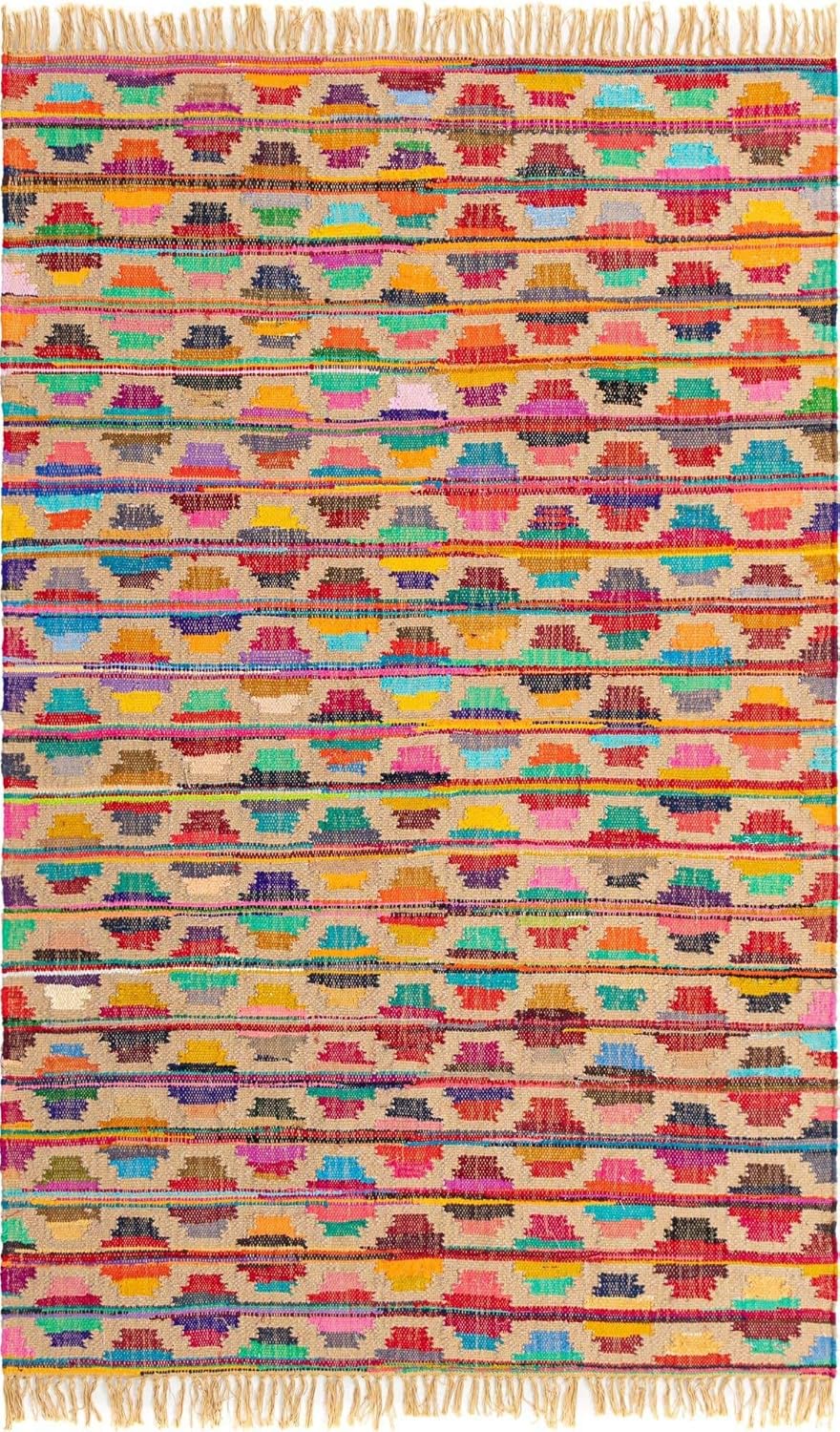 Unique Loom Chindi Trellis Collection Southwestern, geométrico, moderno, colores brillantes (5 pies x 8 pies, rectangular, multicolor y beige)