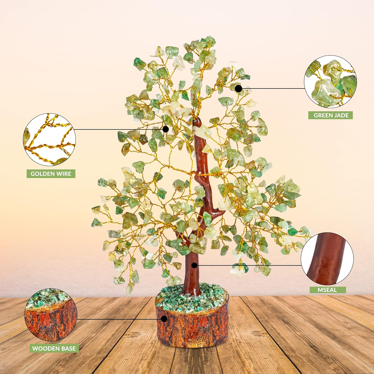 Árbol de dinero de piedra de jade verde  Árbol de la vida  Piedras curativas energéticas  Bonsái de Feng Shui  Curación de cristal de reiki  Buena