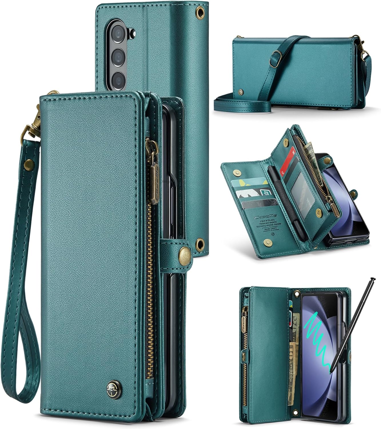 ASAPDOS Funda tipo cartera para Samsung Galaxy Z Fold 5 con soporte para S Pen y correa de piel sintética con cierre magnético S-Pen totalmente