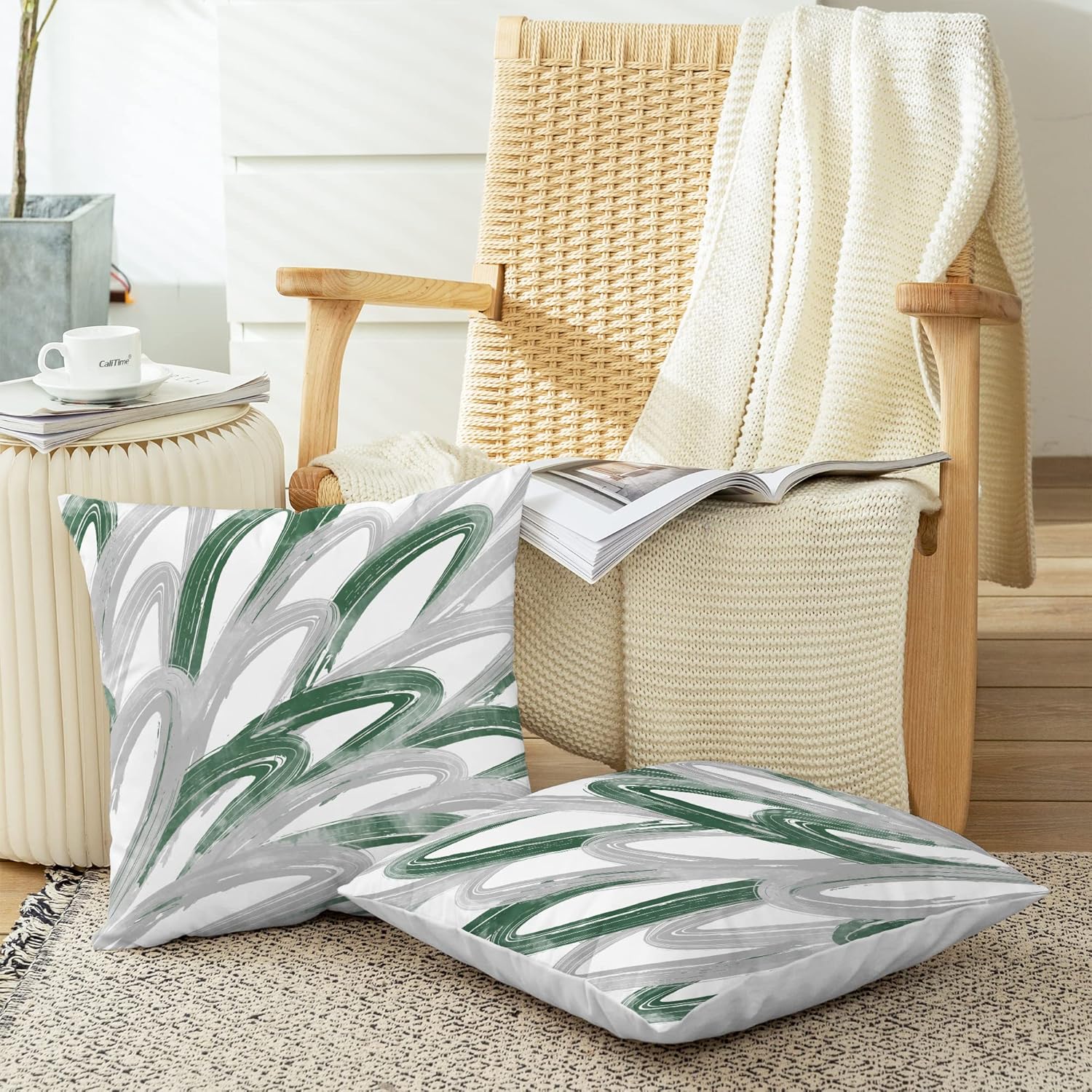 CaliTime Juego de 2 fundas de almohada decorativas de vellón de dos tonos con plumas abstractas para sofá, cama, decoración de casa rural, 20 x 20