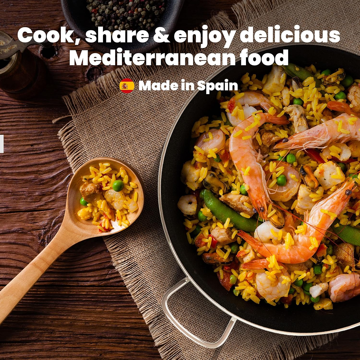 Machika Sartén de acero inoxidable con superficie antiadherente  Sartén grande perfecta para preparar comida mediterránea  Fondo de sándwich  14
