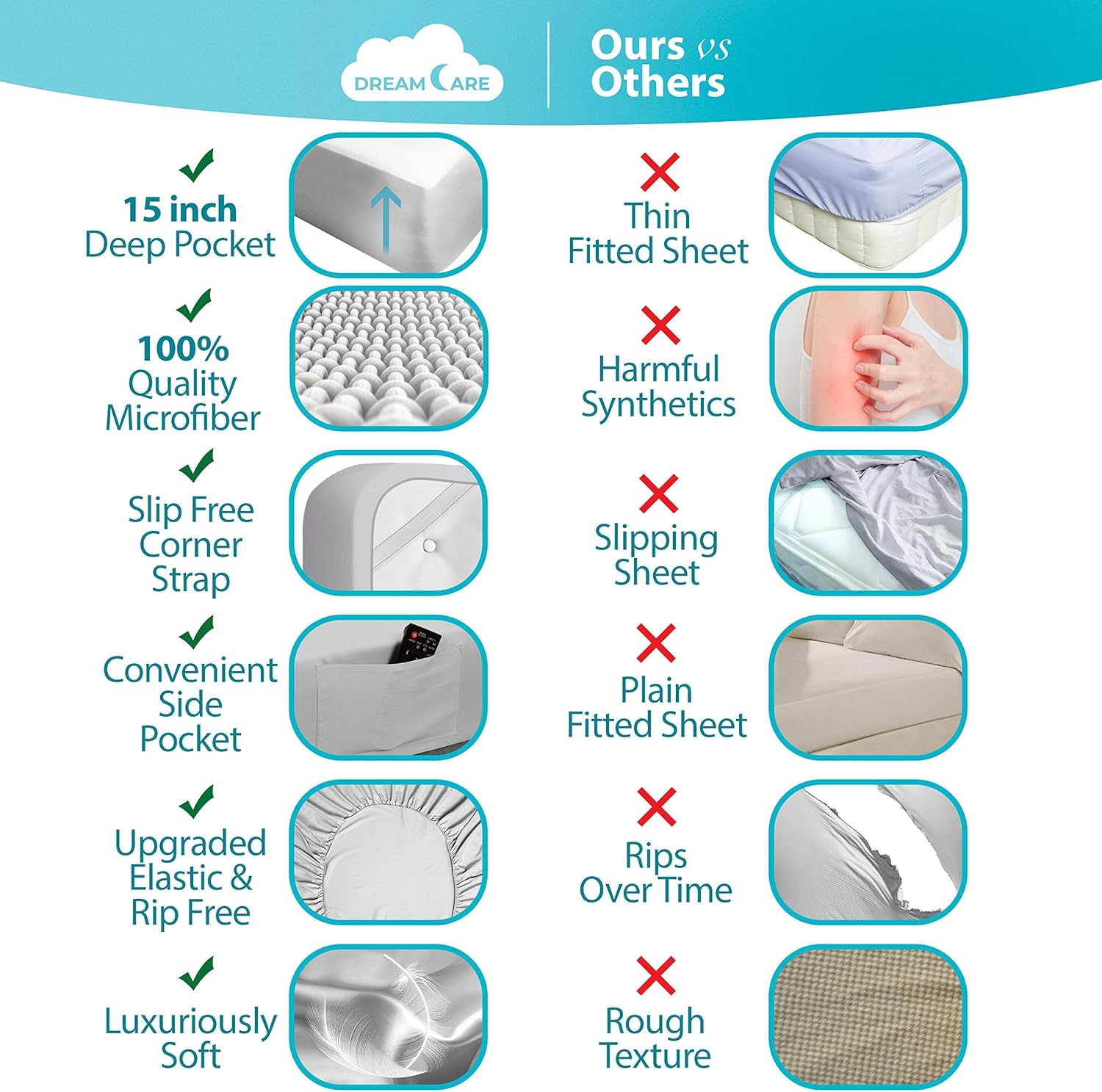 DREAMCARE – Juego de sábanas de tamaño matrimonial, 6 piezas, refrescantes, suaves y duraderas, de 100% poliéster de microfibra de cepillado fino,