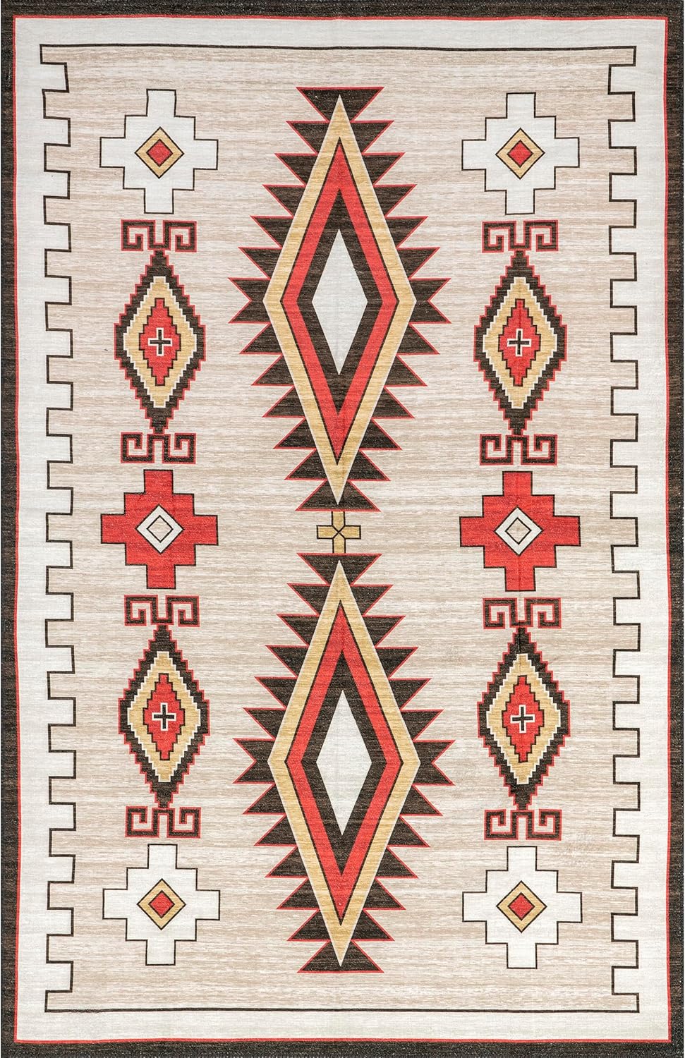nuLOOM Elora Southwestern – Alfombra lavable a máquina, 5×8, marfil