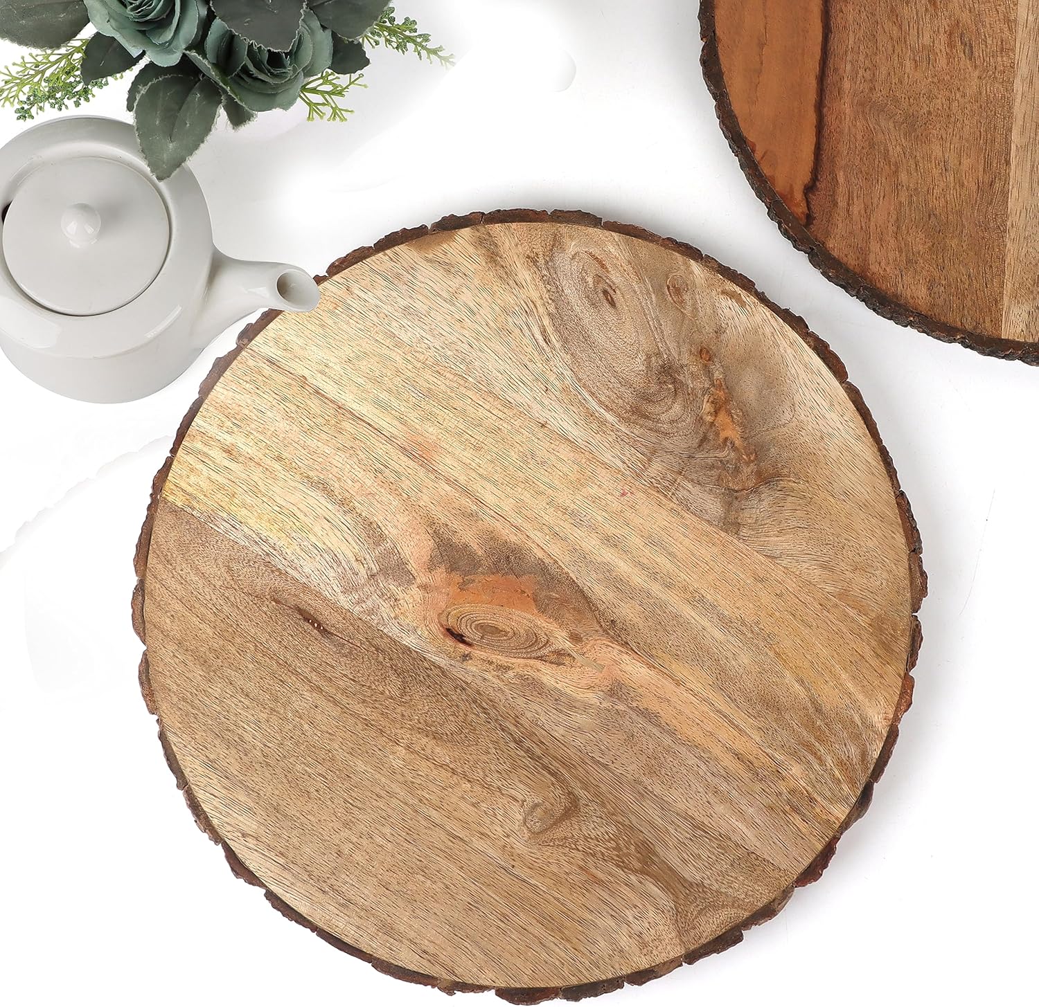 Wood Charger – Platos de 9 pulgadas, platos de aperitivo y platos llanos de corteza de madera, plato de almuerzo, colección de corteza, plato de