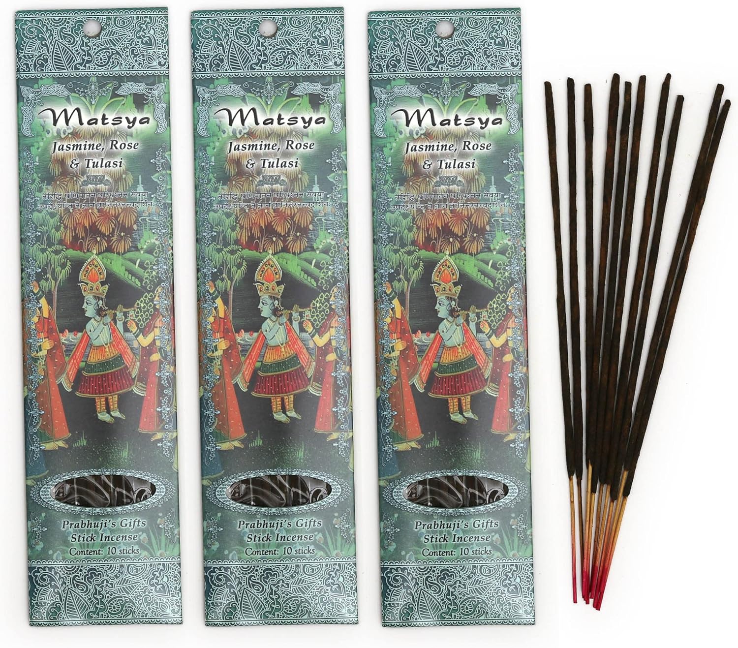Prabhuji’s Gifts Matsya – Varitas de incienso espiritual enrolladas a mano de la India, palitos aromáticos, para meditación, yoga, relajación e