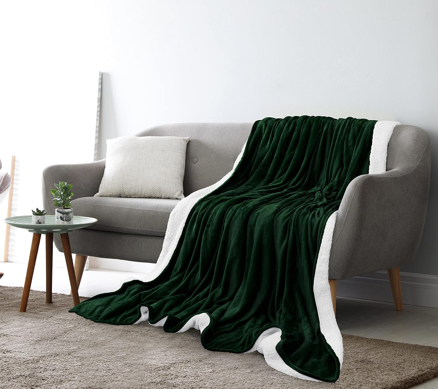 Utopia Bedding Manta Sherpa tamaño Queen Verde bosque, 90 x 90 pulgadas – Manta reversible de forro polar de felpa gruesa y cálida de 480 GSM para