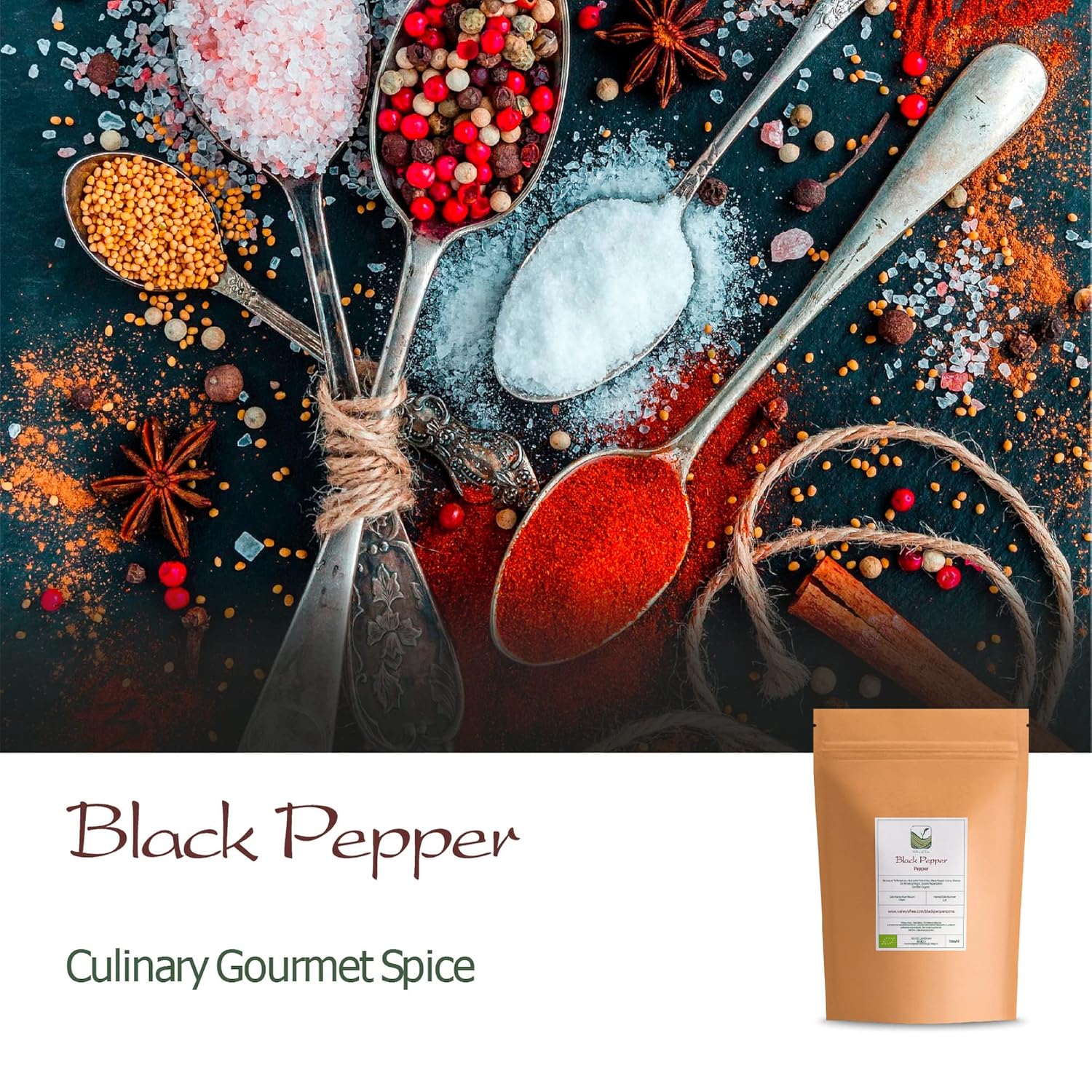 Pimienta negra granos enteros orgánicos – Pimienta negra gourmet – Granos de pimienta negra para recambio de molinillo – Molinillo de pimienta,