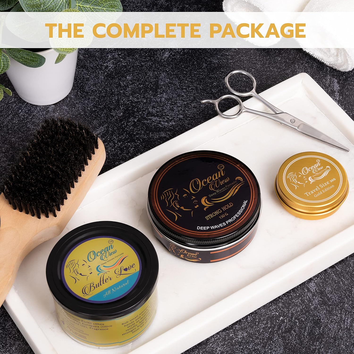 OCEAN VIEW DEEP WAVES POMADE Butter Love (grasa de ondas naturales con manteca de karité de 4 onzas) y pomada Ocean View (pomada a base de agua de 4