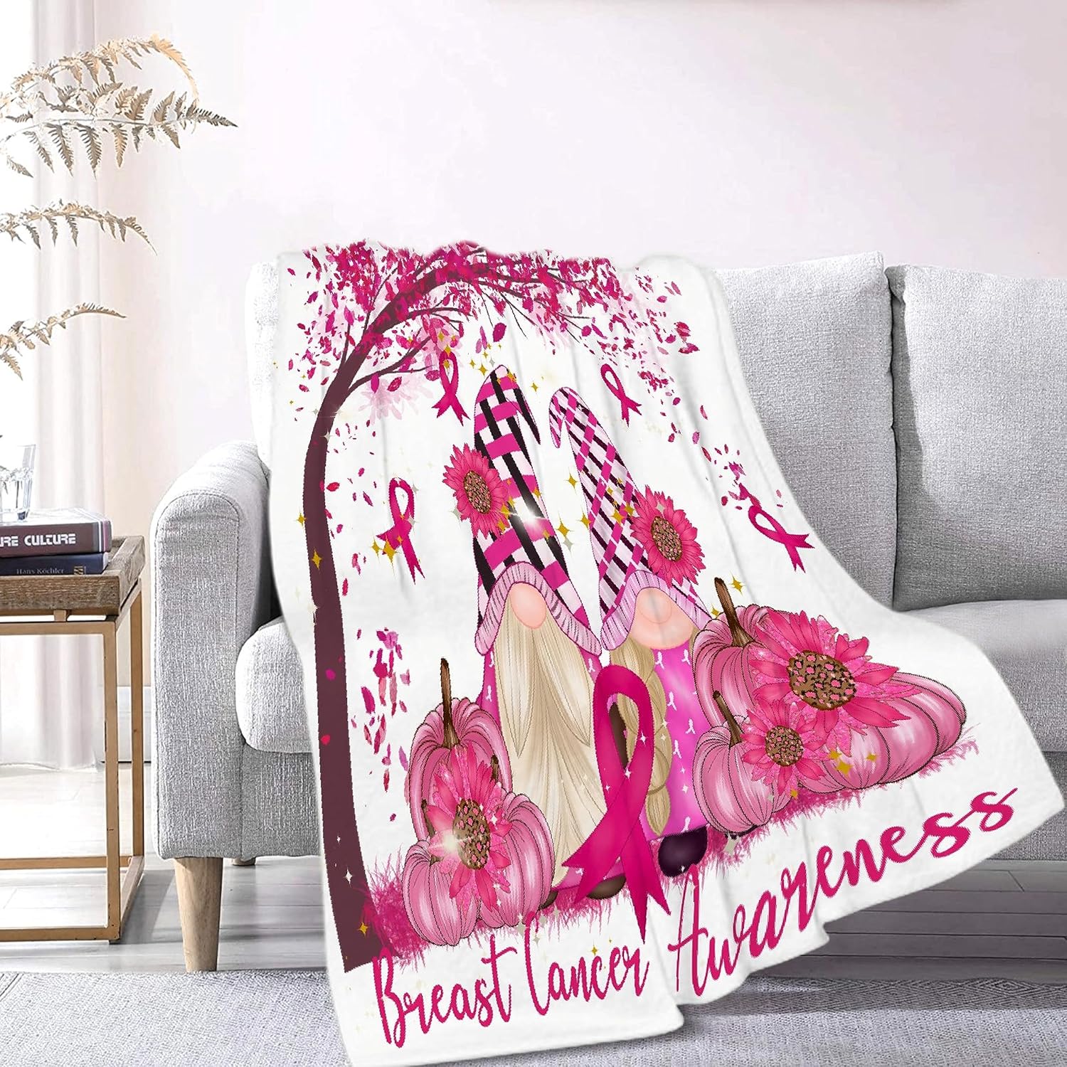 Manta de gnomos de cáncer de mama, regalos para mujeres para cáncer de mama, manta de condolencias con energía positiva inspiradora, 30 x 40