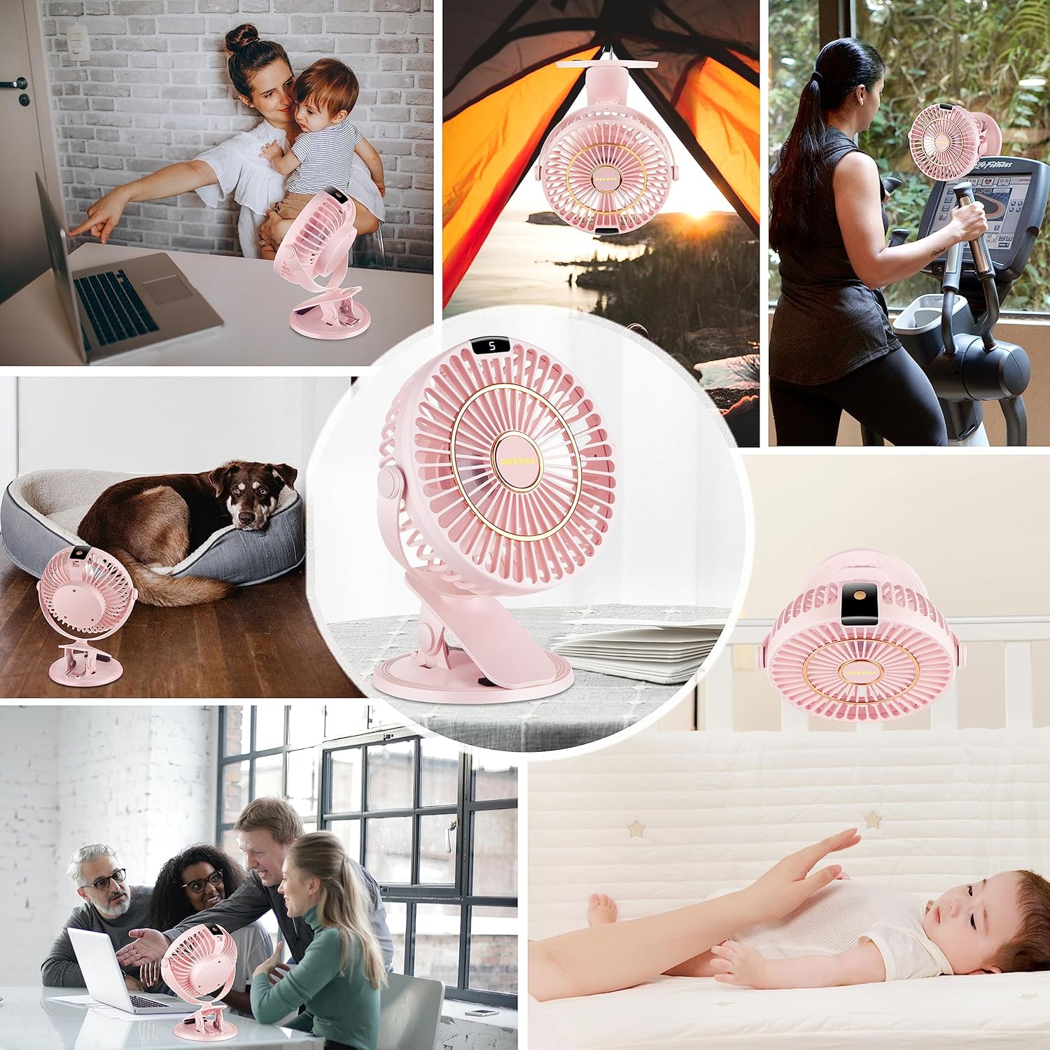 PEKPAK Ventilador de clip, ClipEscritorioColgado Mini ventilador recargable 3 en 1 6 pulgadas5200 mAh Ventilador de escritorio pequeño con ganchos