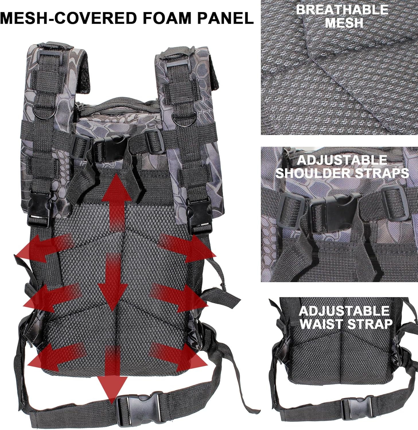 Ghanneey Mochila de aparejos de pesca, mochila de hombro al aire libre con soporte para caña de pescar, senderismo, caza, camping, A-negro y gris,
