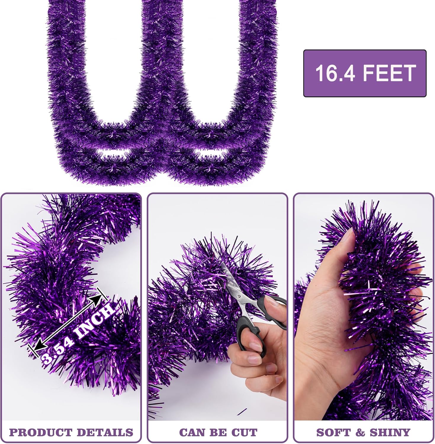Guirnalda giratoria de oropel de 16.4 pies, guirnalda colgante brillante para árbol de Navidad, suministros de fiesta de cumpleaños, decoración de