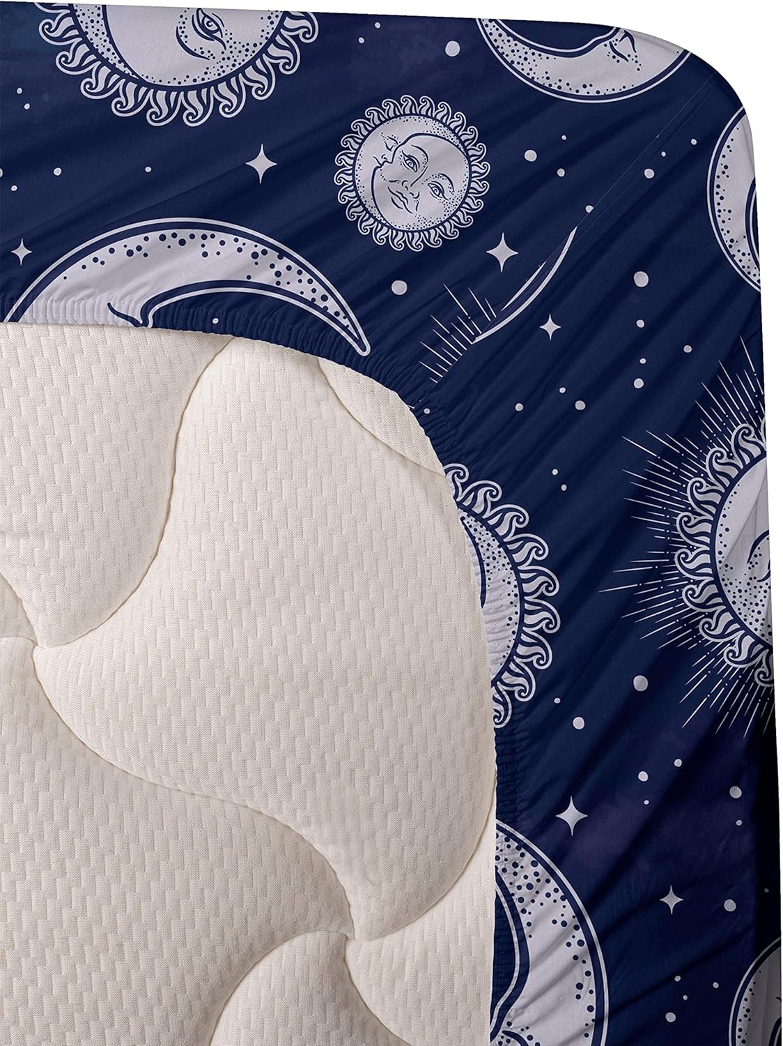 Ambesonne Boho Art Sheet Set, Astrology Inspired Sun and Moon Outer Space Galaxy Night Pattern, Fitted and Flat Sheet with Pillowcases Bedding