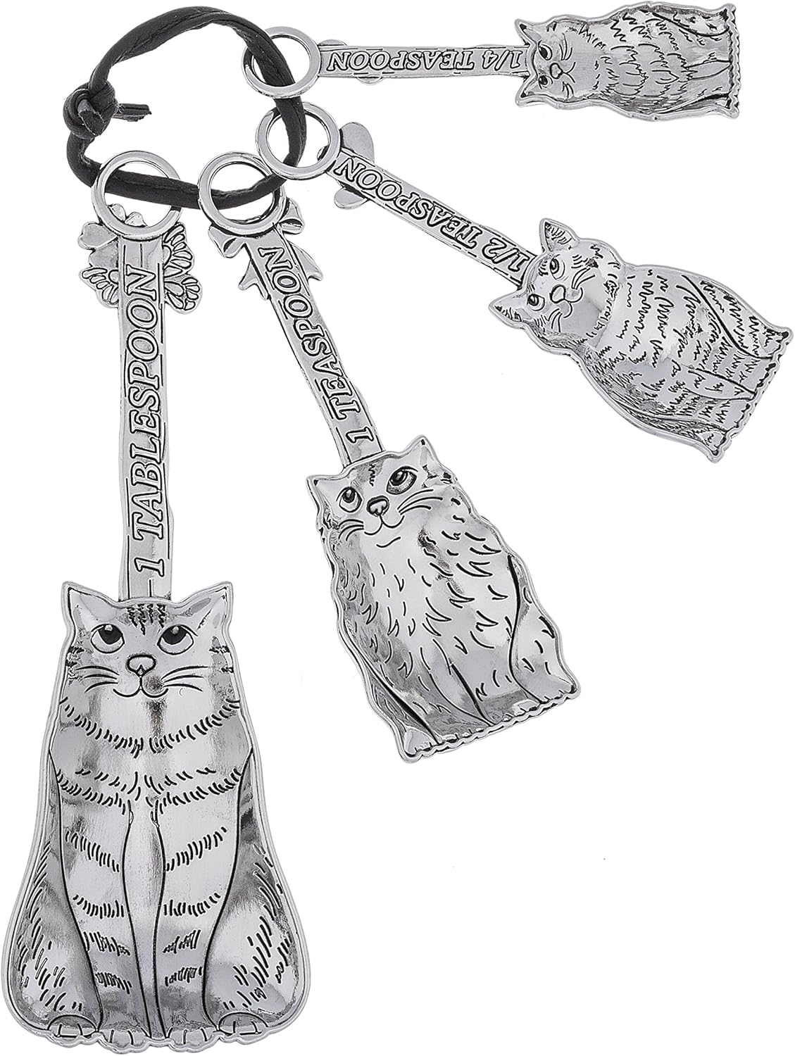 Ganz Family Of Cats – Cucharas medidoras de aleación de zinc pulidas en tono plateado, juego de 4 piezas