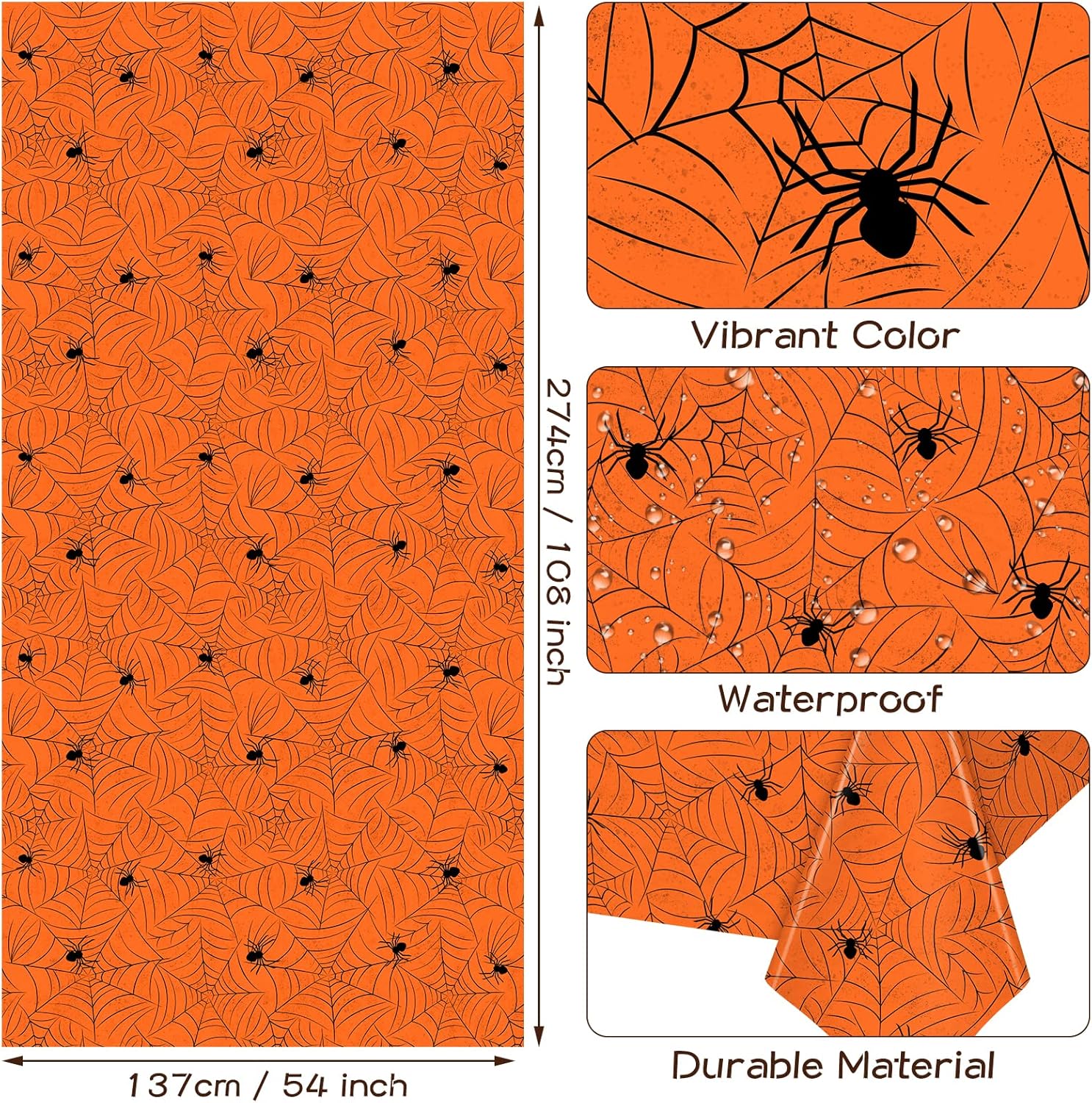 TREWAVE Paquete de 3 manteles rectangulares de tela de araña de Halloween, manteles de plástico de gran tamaño para decoración del hogar,