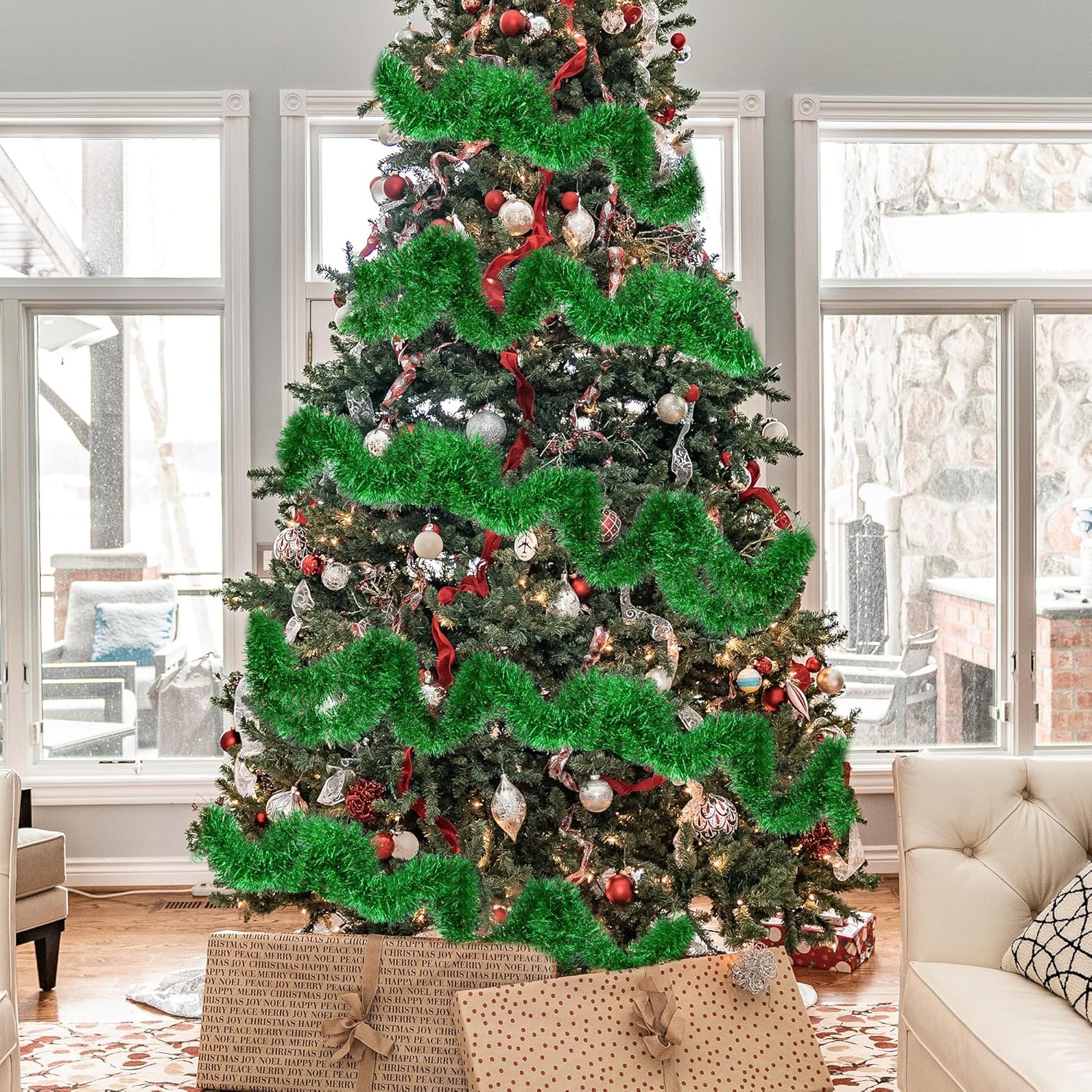 Guirnalda giratoria de oropel de 16.4 pies, guirnalda colgante brillante para árbol de Navidad, suministros de fiesta de cumpleaños, decoración de