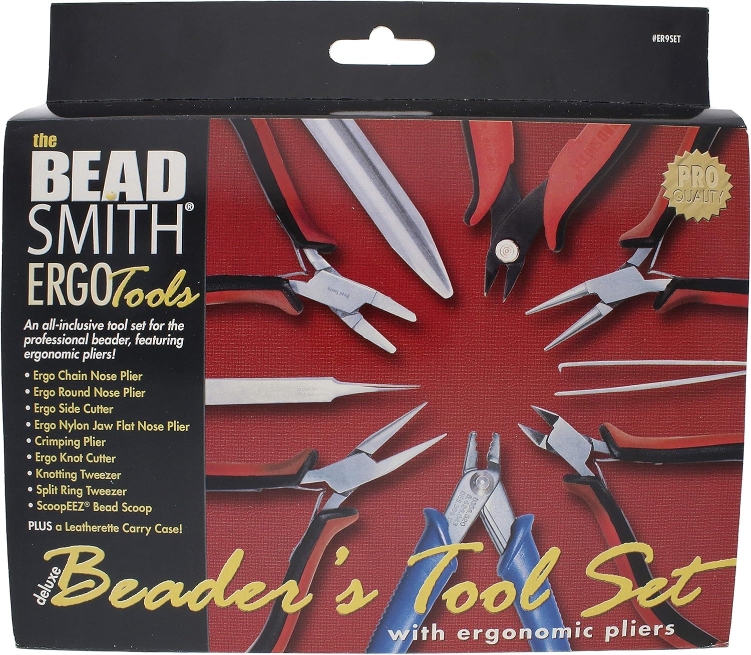 The Beadsmith Deluxe Beader’s Tool Set-9Pcs Ergo redondo, cadena, cortador de carburo de tungsteno, plano de nailon, cortador de crimpadores, nudos