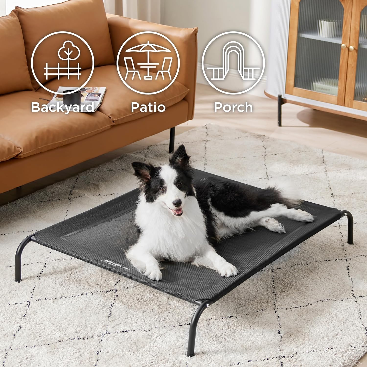 Bedsure Cama grande elevada para mascotas con patas antideslizantes para perros grandes, hamaca, interior y exterior, portátil, marco con malla