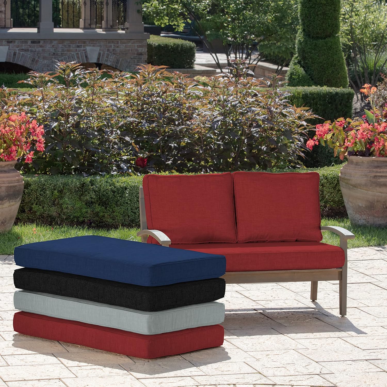 Arden Selections Juego de cojines de sofá biplaza para exteriores 46 x 26, color rojo rubí Leala