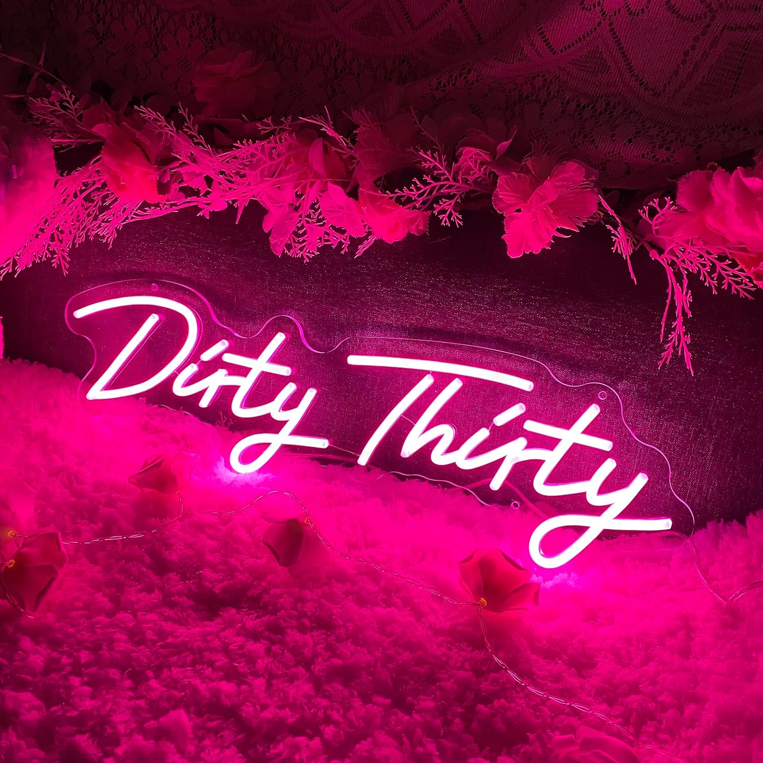 ZPLNOSIN Dirty Thirty – Letrero de neón para decoración de pared, letrero con luz LED para decoración de fiesta de cumpleaños, letrero de luz de