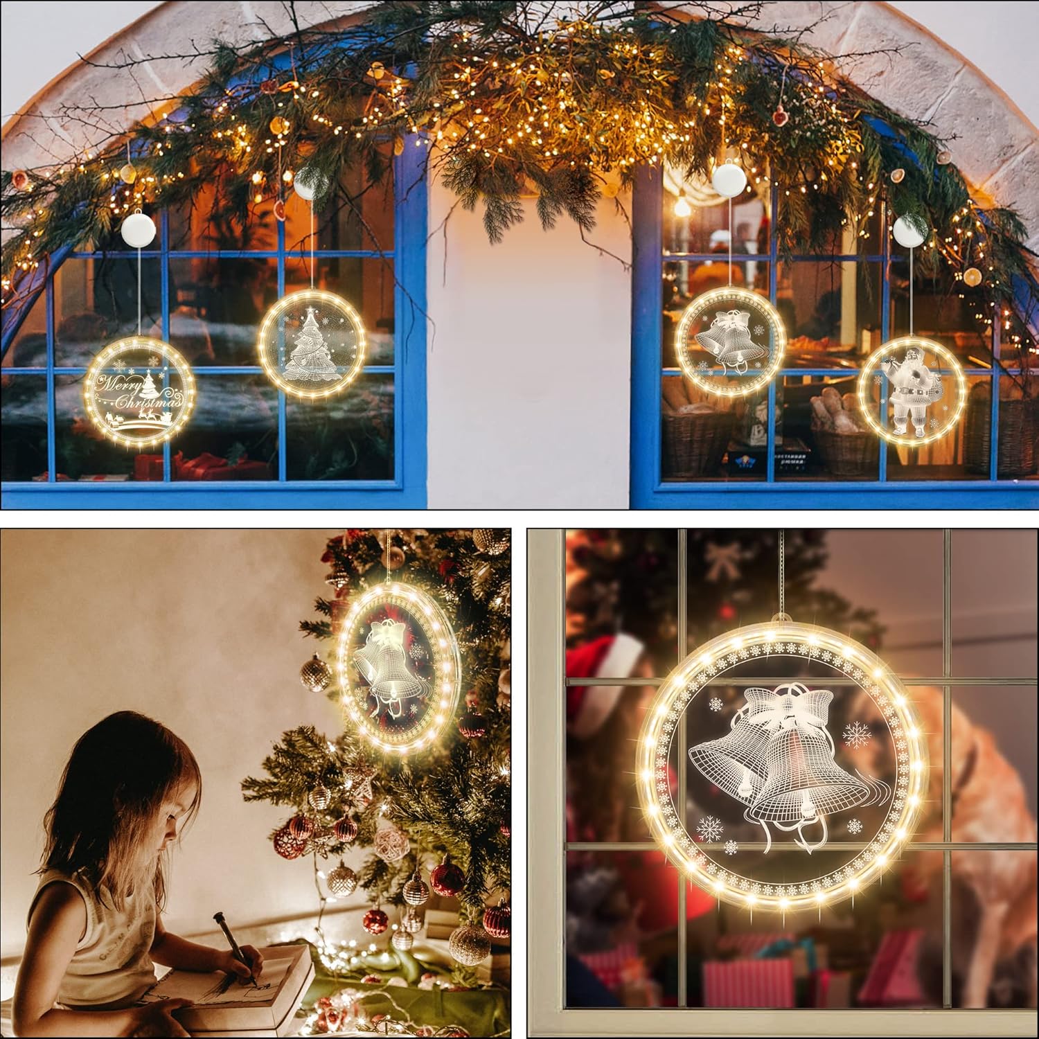 TRELC Luz decorativa de Navidad para ventana, 8.2 pulgadas, 3D colgante, luces LED de decoración de ambiente, para centro comercial, hogar, ventana,