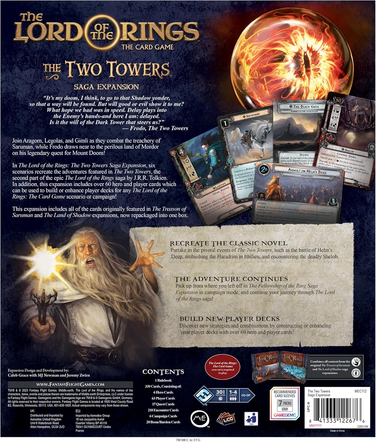 The Lord of the Rings The Card Game The Two Towers SAGA Expansion – Juego de aventura cooperativa, juego de estrategia, edades 14+, 1-4 jugadores,
