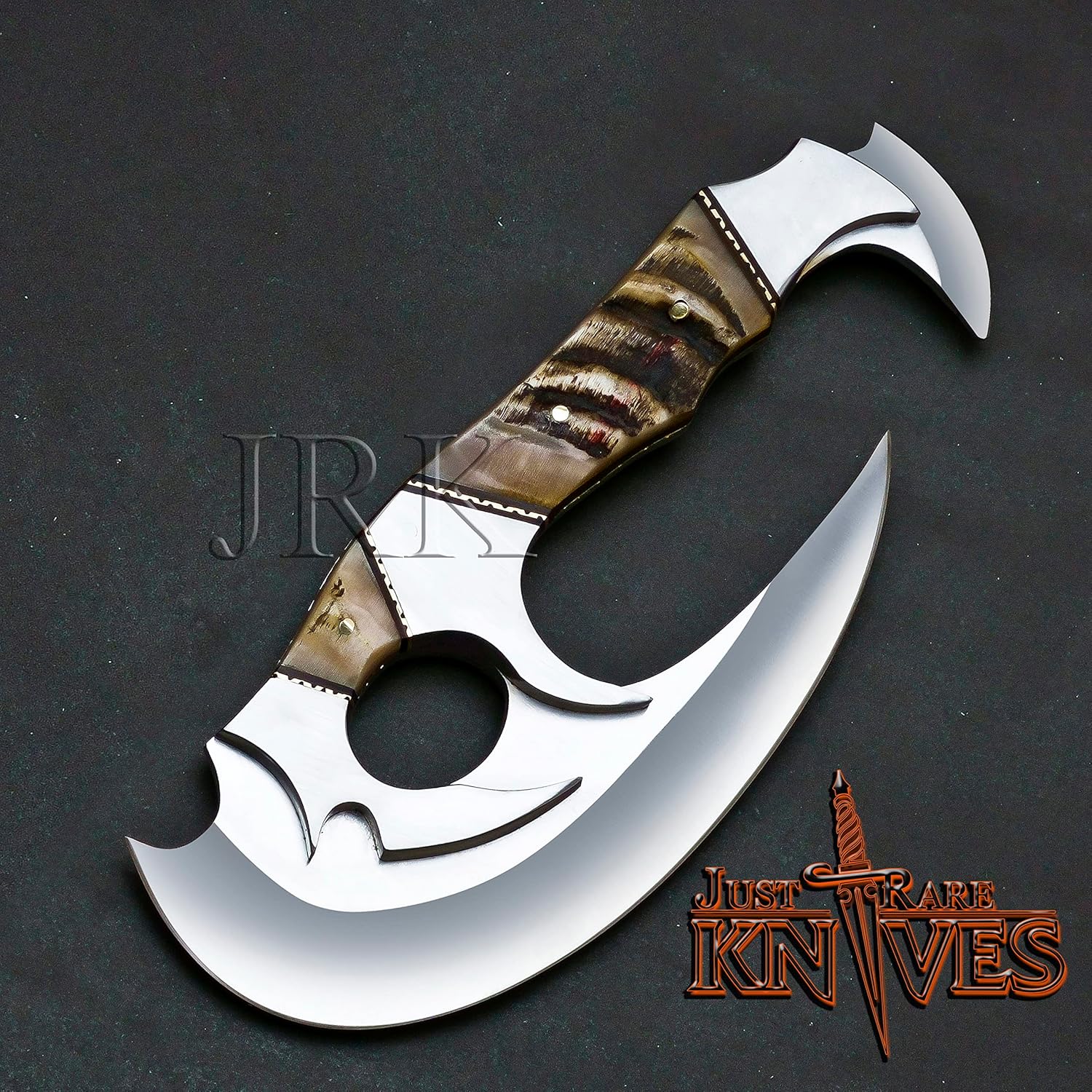 Zymise TANGDIAABBCC JUSTRAREKNIVES USA Edición especial 8.75 Herramienta D2 hecha a mano de doble hoja personalizada D2 cuchillo vikingo de acero,