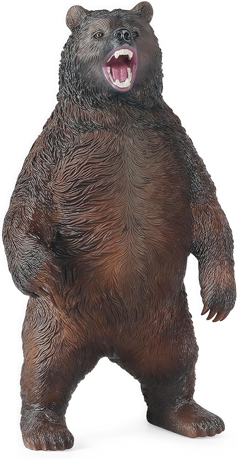 Gemini&Genius Juguete de oso marrón, figura grande de animales de safari Grizzly, figura de acción realista de vida silvestre para niños que