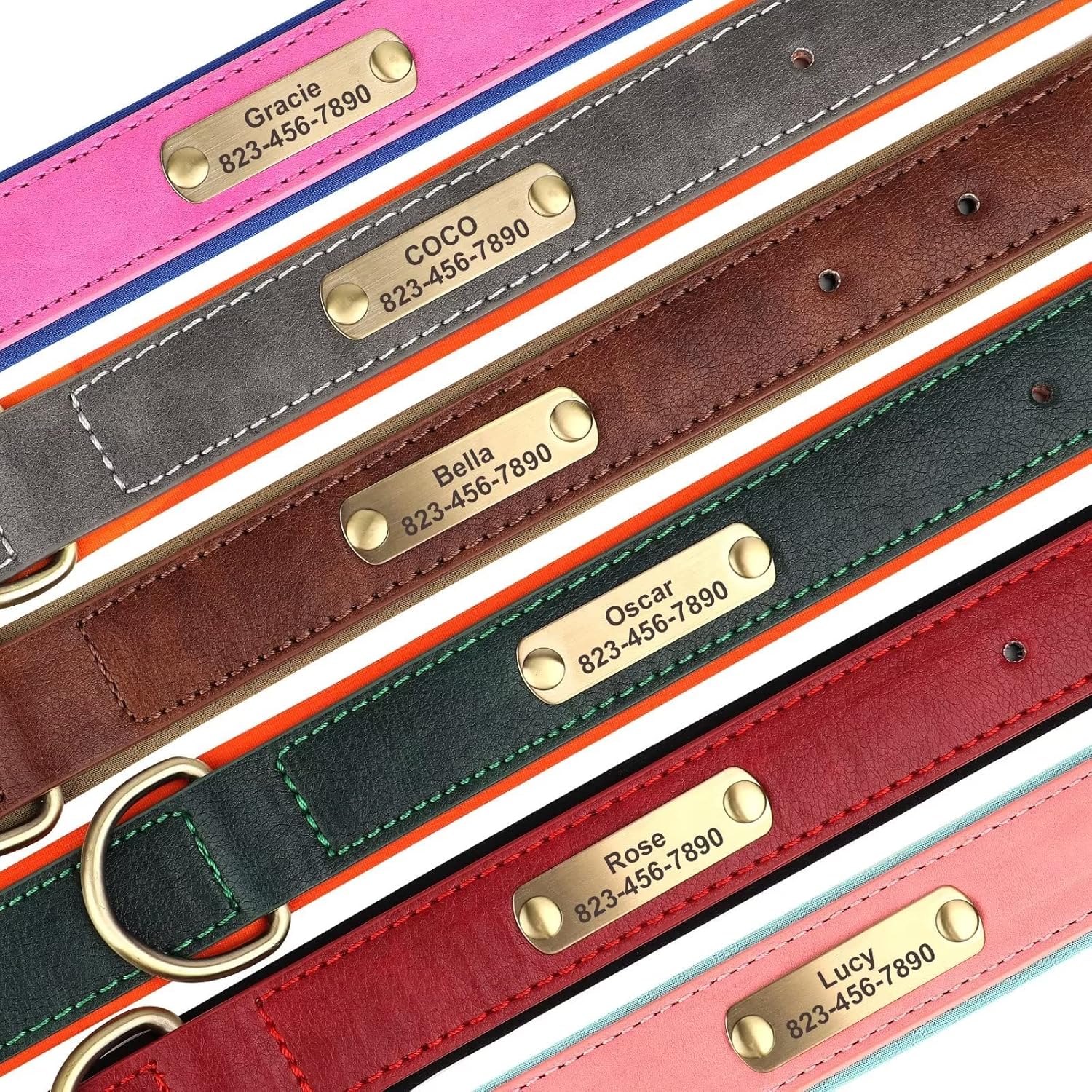 Didog Collar de perro de cuero personalizado para perros pequeños, medianos y grandes, collar de perro de cuero acolchado suave resistente con placa