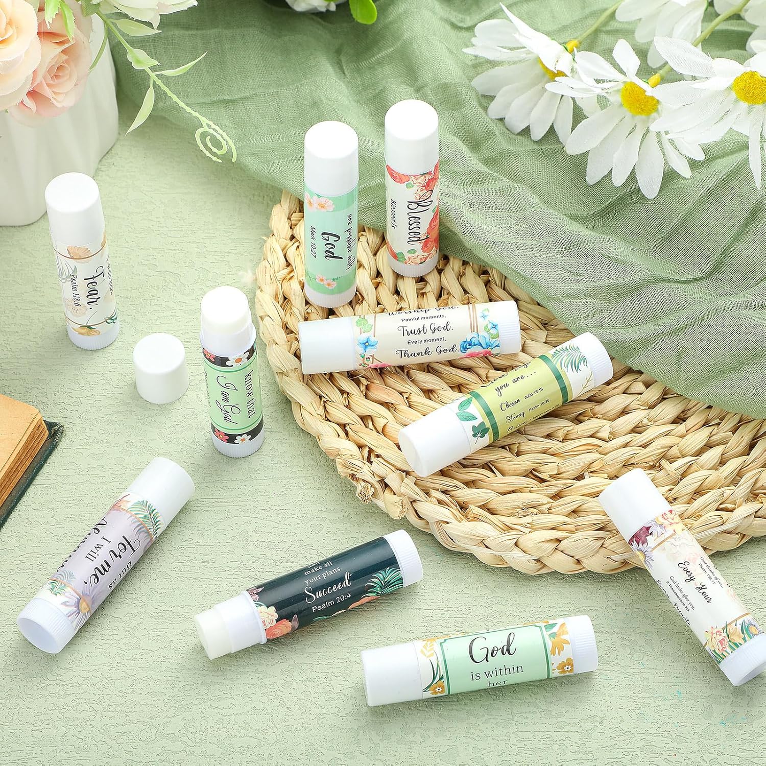 100 unidades de bálsamo labial con versículo bíblico, regalo cristiano a granel para mujeres, regalo de fe religiosa, regalo de las Escrituras,