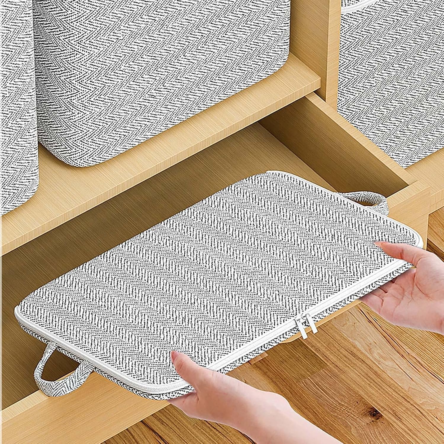 Bolsas de almacenamiento plegables portátiles, Bolsa de almacenamiento con cremallera no tejida para el hogar, Contenedores de almacenamiento de