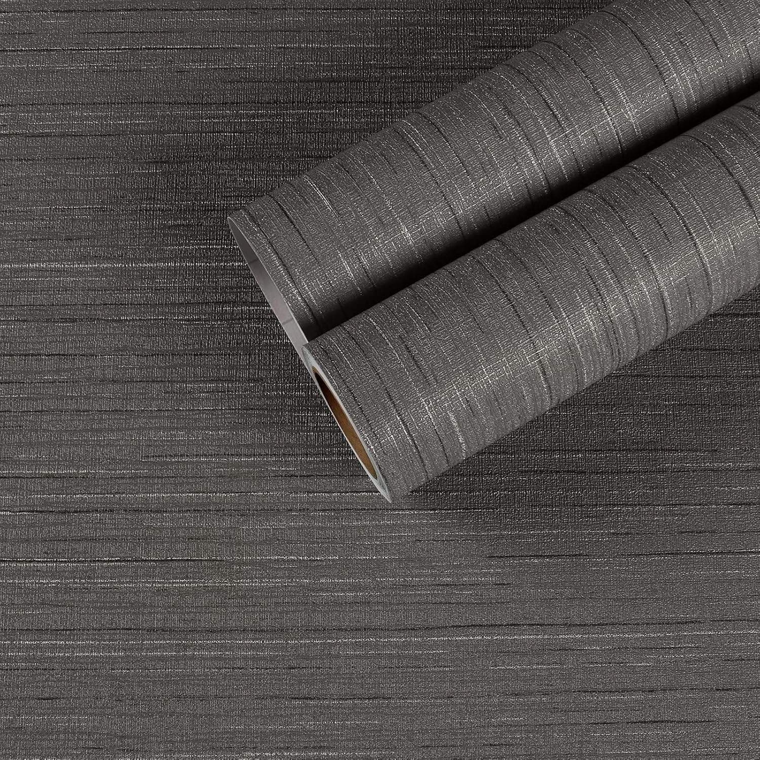 CHIHUT Papel tapiz gris oscuro, papel tapiz autoadhesivo texturizado para dormitorio, papel tapiz de tela de lino extraíble para paredes, armarios,