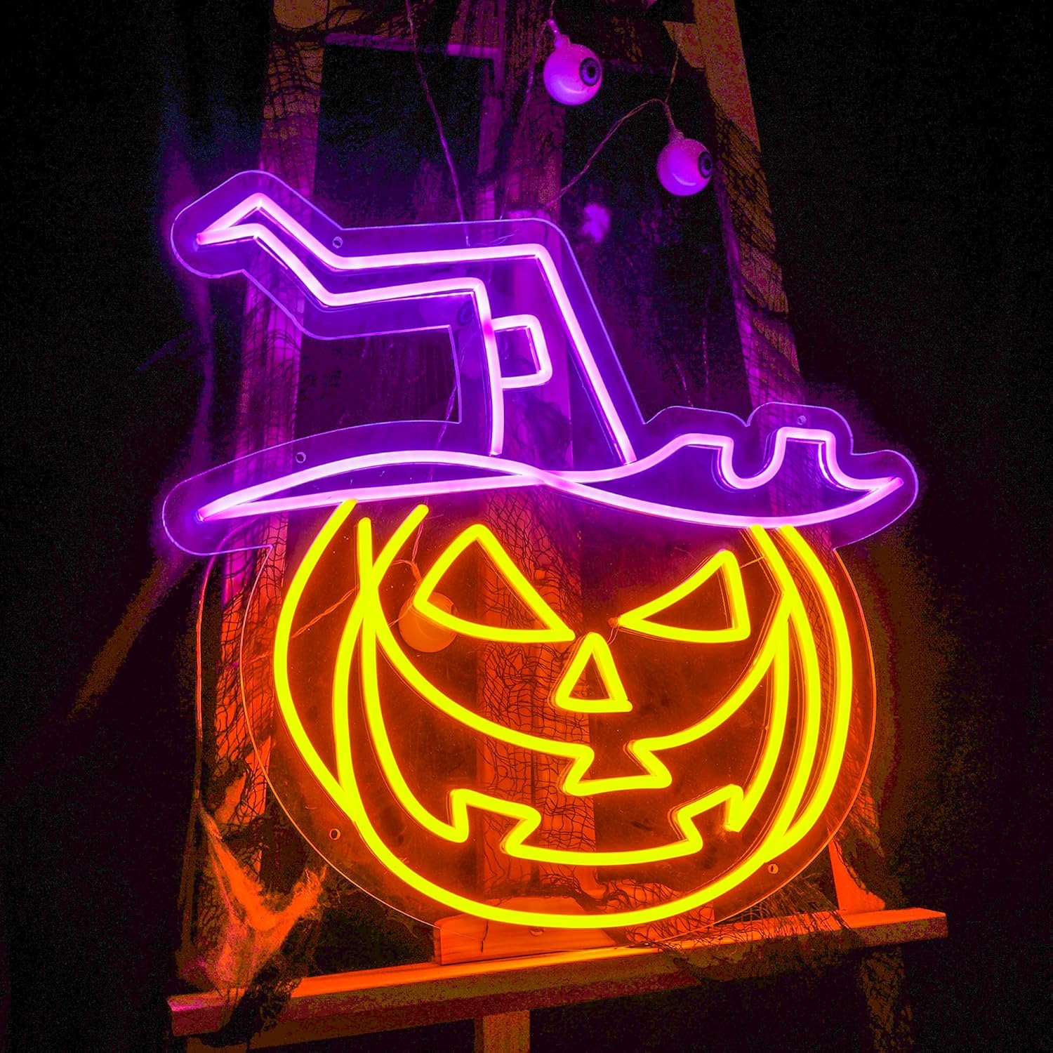 Letrero de neón de calabaza de Halloween, letreros de neón personalizados para decoración de pared, luz LED de noche de neón, decoración de