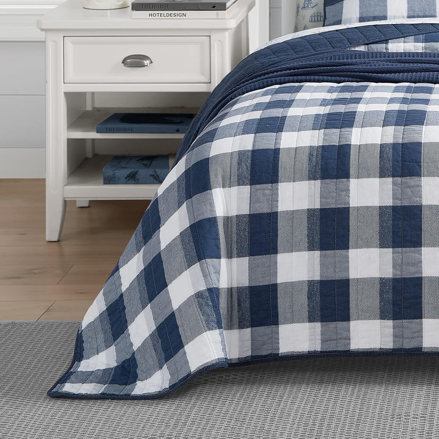 Nautica – Juego de edredón tamaño King, ropa de cama de algodón para todas las estaciones, ligero y reversible (Norridge NavyWhite, King)