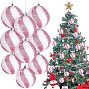 Liliful 12 bolas de Navidad de 3.15 pulgadas, con purpurina, decoración de árbol de Navidad, adornos de Navidad pintados de plástico, adornos para Liliful 12 bolas de Navidad de 3.15 pulgadas, con purpurina, decoración de árbol de Navidad, adornos de Navidad pintados de plástico, adornos para