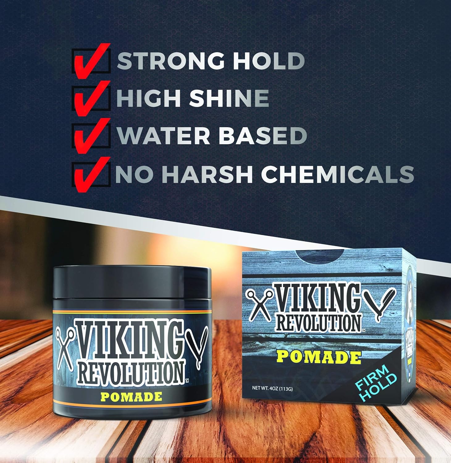 Viking Revolution Pomada para hombre 4oz  Firme fuerte agarre y alto brillo para estilo clásico  A base de agua y fácil de lavar (paquete de 2)