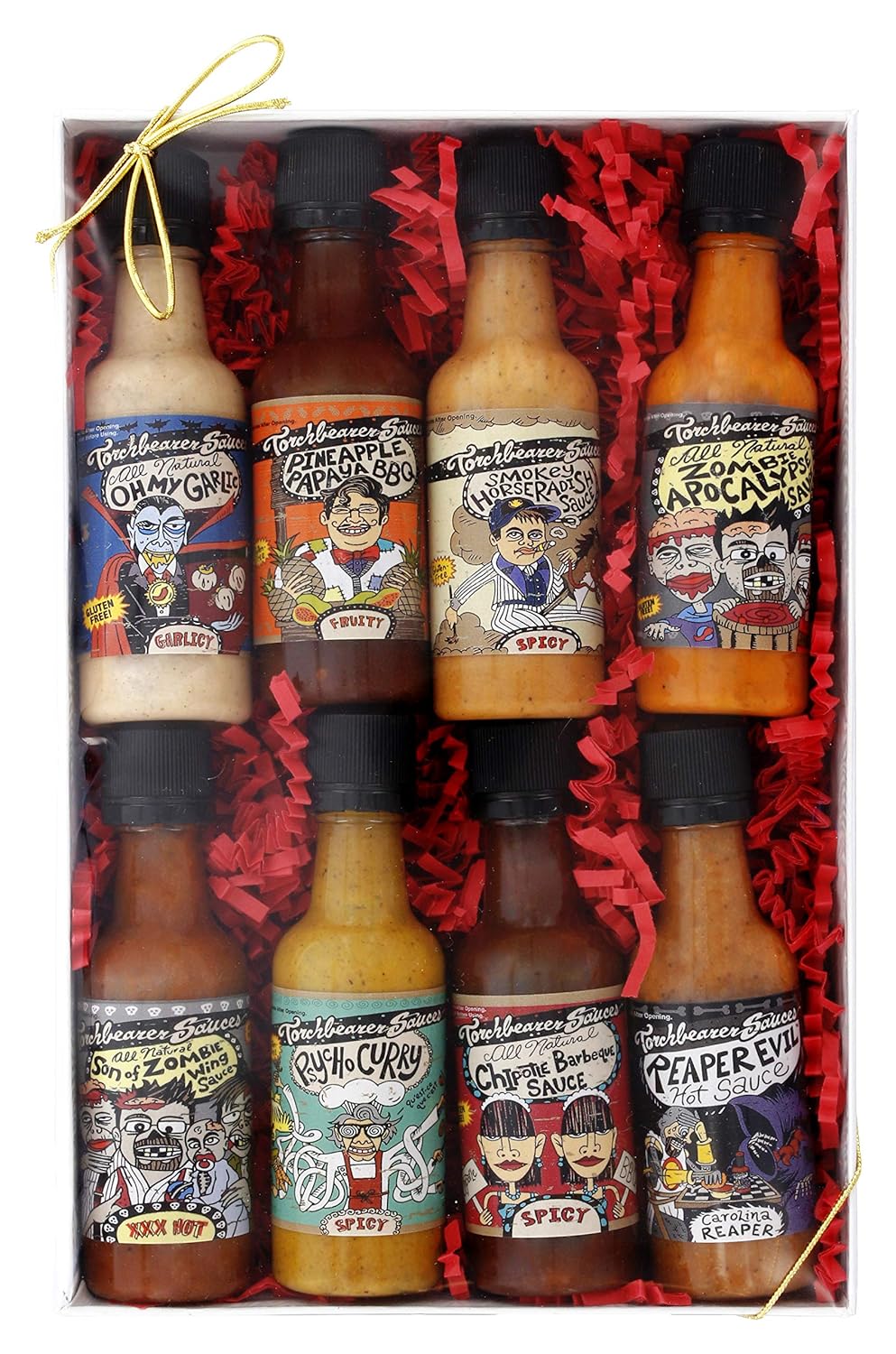 Torchbearer Sauces Caja de regalo de variedad de Minis, 8 botellas de 1.8 onzas, totalmente naturales, veganas, sin extractos, fabricadas en Estados