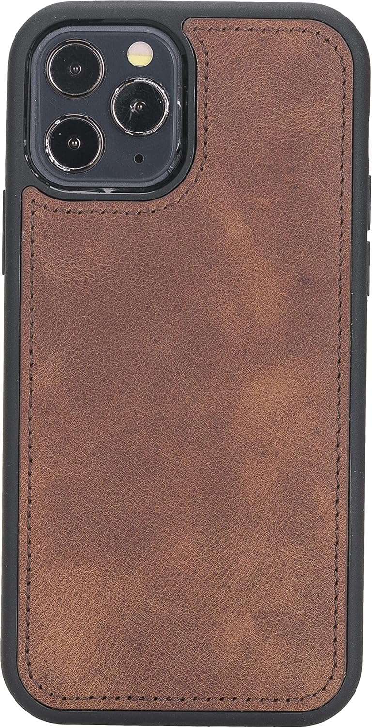 Funda de piel auténtica de alta calidad hecha a mano para iPhone 12 Pro de 6.1 pulgadas, tarjetero doble folio, funda magnética desmontable, soporte