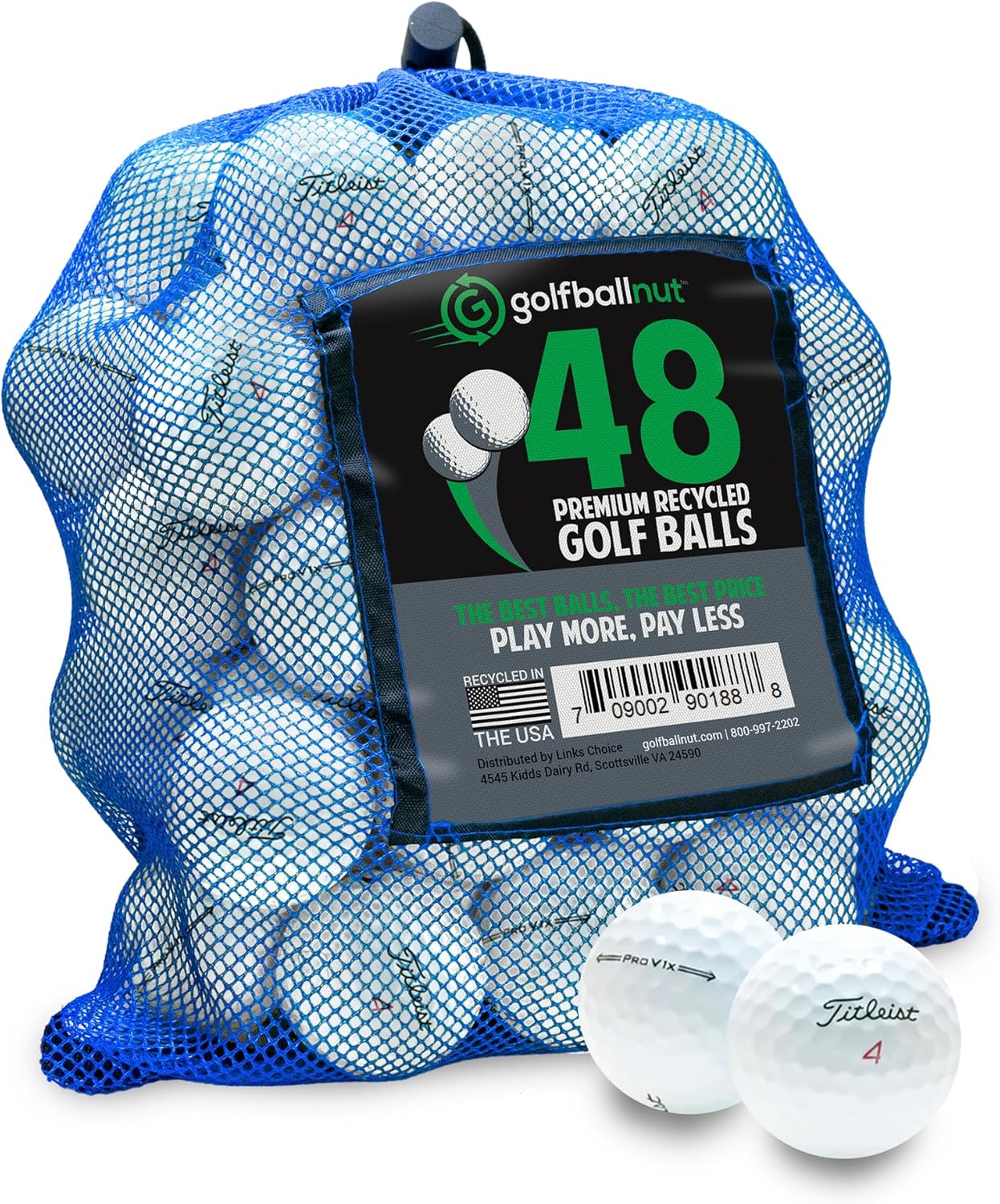 Usado y reciclado para Titleist Pro V1 2021 y Pro V1x 2021 Mint 5A (blanco y amarillo) (24 y 48) bolsa de malla para pelotas de golf incluida