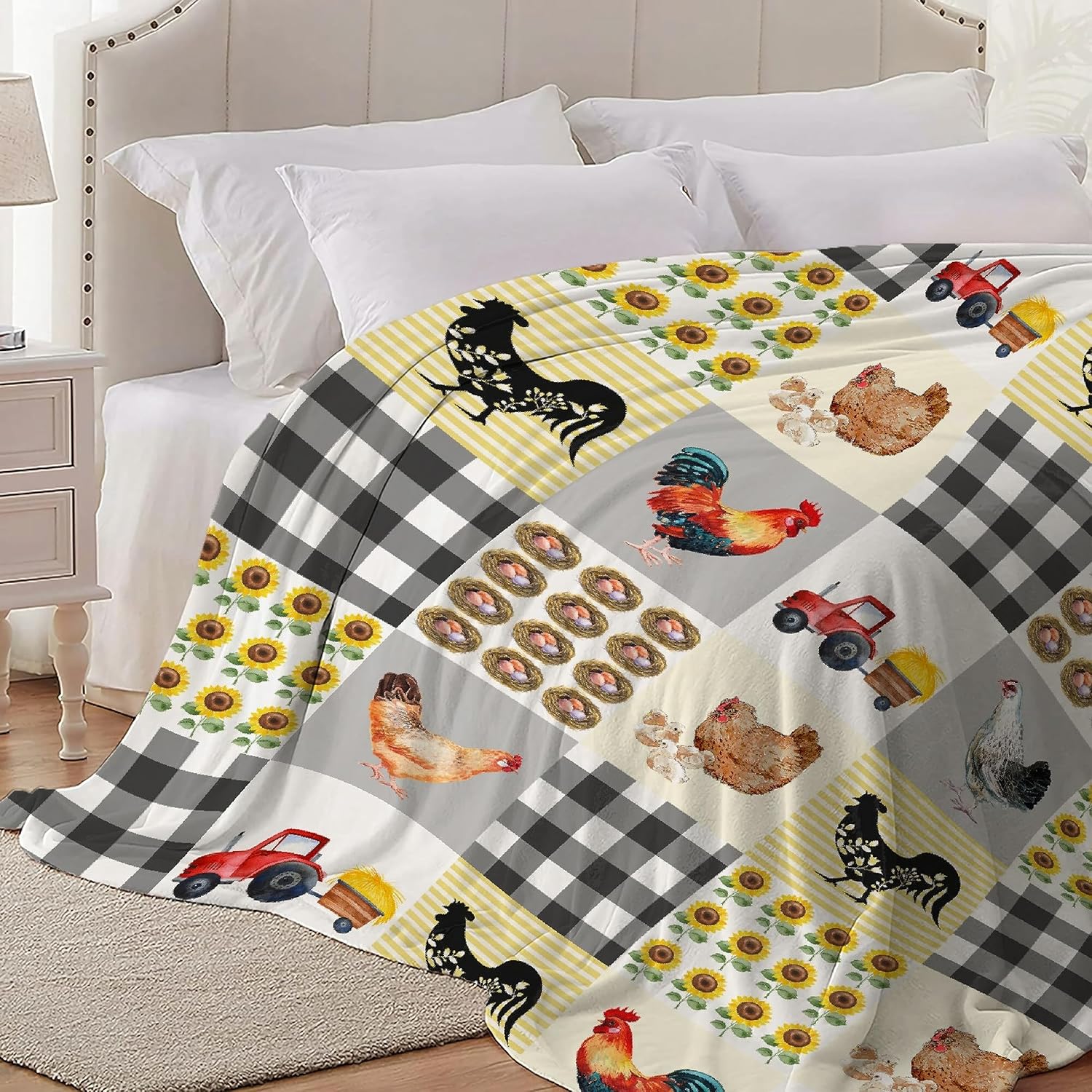 Manta de franela de pollo de granja, acogedora, suave y ligera, para cama, sofá, viajes, todas las estaciones, pequeña de 50 x 40 pulgadas, para