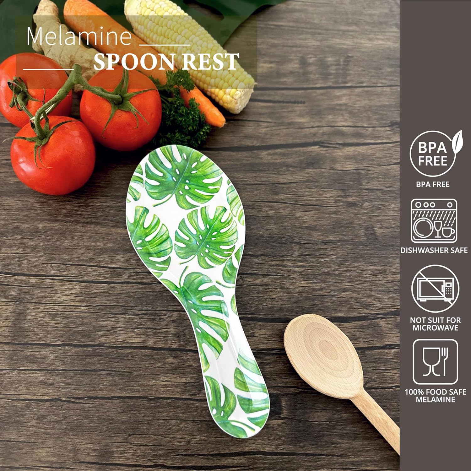 UP ware – Soporte para cuchara de melamina de 9.625 pulgadas, soporte para utensilios de cocina, mesa de comedor (monstera)