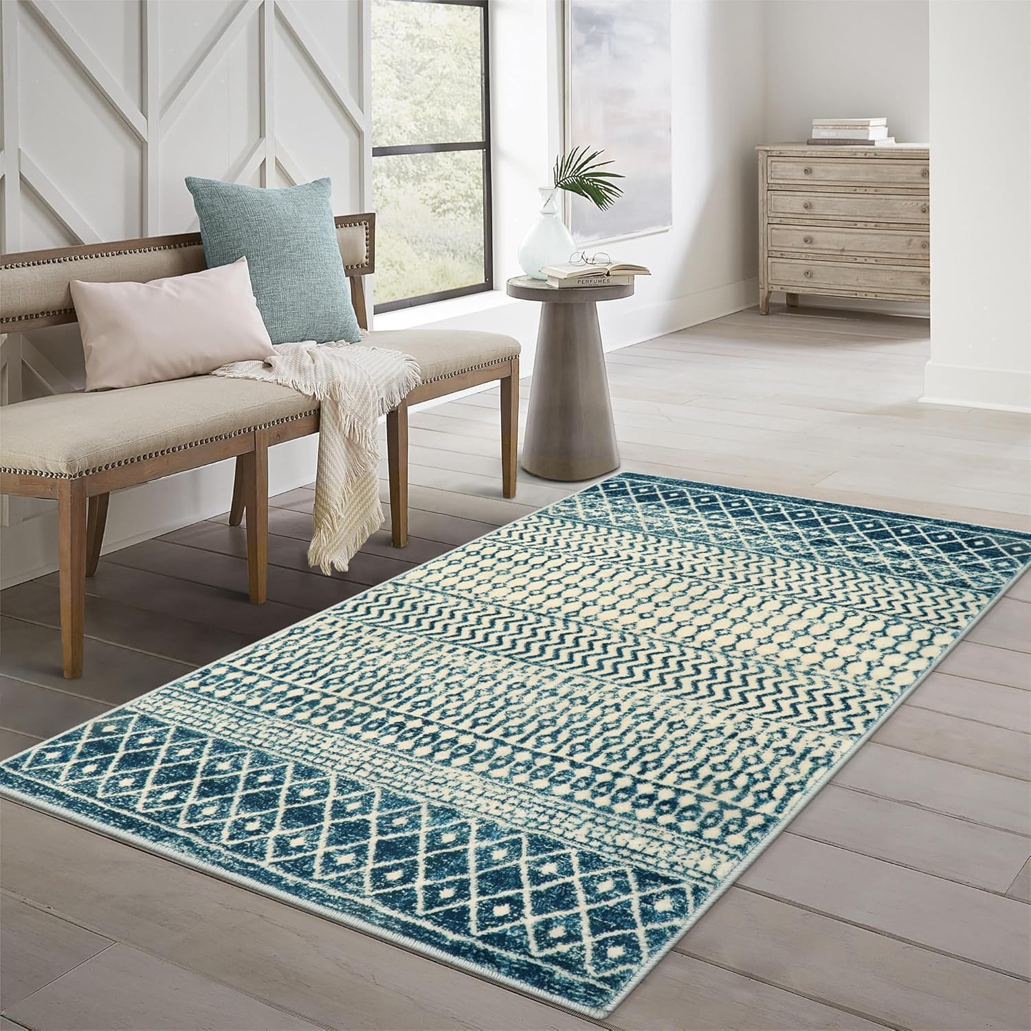 Nailttos Alfombra marroquí de 4 x 6 pies para sala de estar, ultra suave, antideslizante, retro, alfombra de área grande, lavable a máquina,
