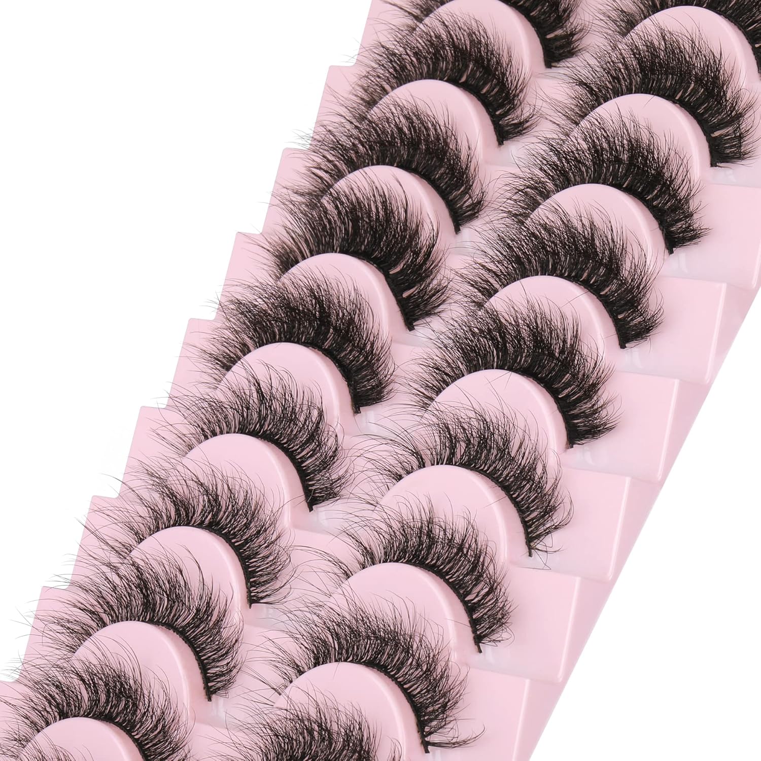 FANXITON – Pestañas de visón esponjosas de aspecto natural, 0.60 a 0.70 pulgadas, 10 pares de pestañas postizas de visón sintético, volumen 3D, 2