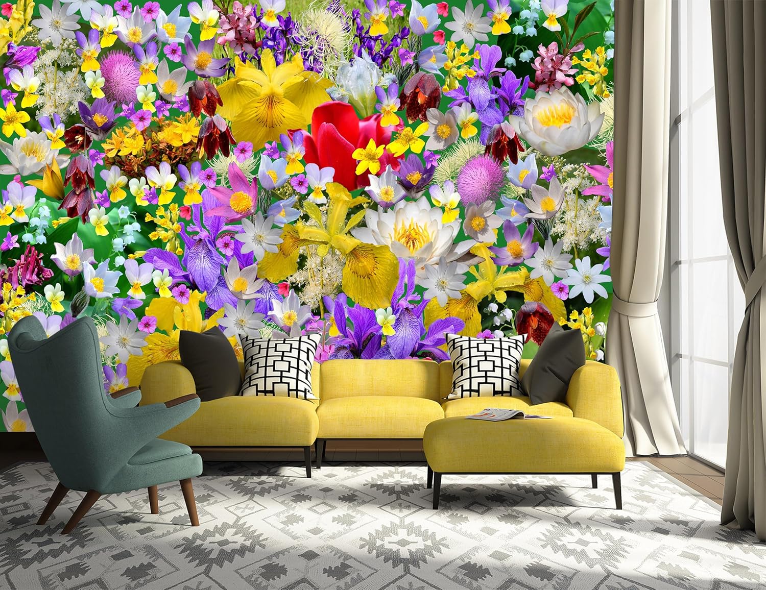 3D Colorful Flower A4257 Wall Paper Print Decal Deco Wall Mural Self-Adhesive Wallpaper AJ US Amy 2023 August (Vinyl (No Glue & Removable),