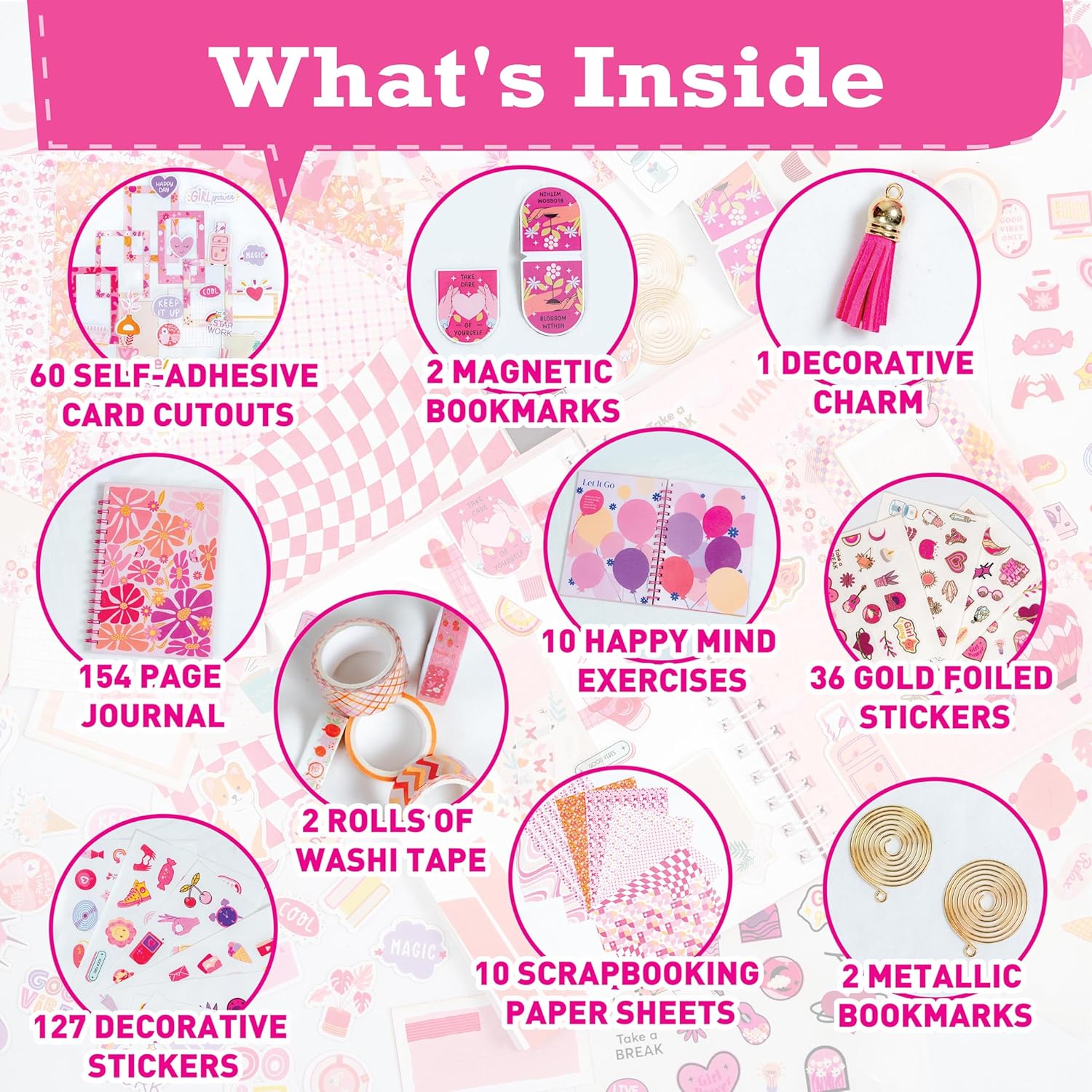 jackinthebox Diario de bricolaje para niñas de 8 a 12 años  242 piezas  Kit de álbum de recortes  Regalos para niñas adolescentes  Kit de diario